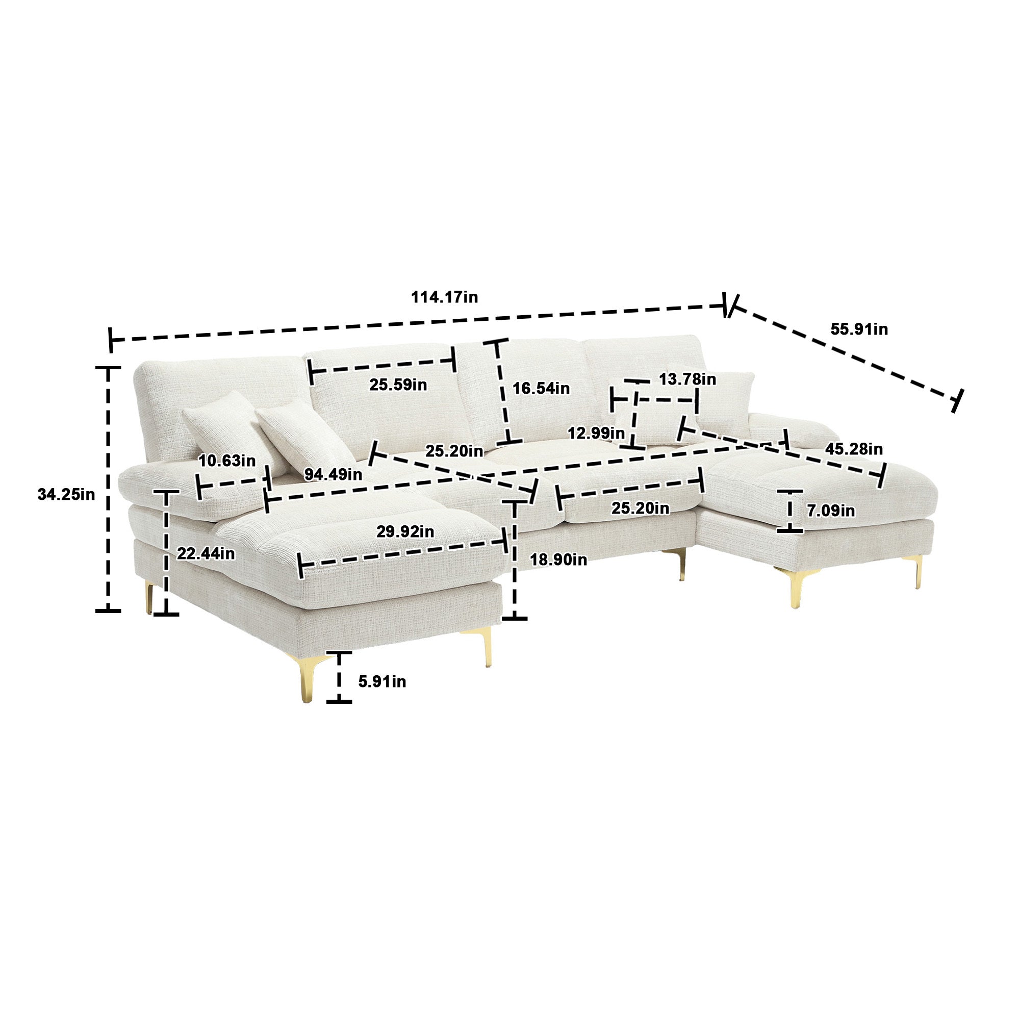 UNITED Modern Large chenille Fabric U-Shape Sectional Sofa