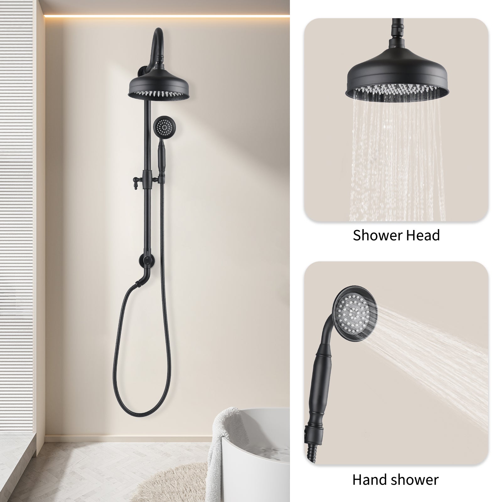 Shower Head with Handheld Shower System with 8" Rainfall Shower Head, Dual Shower Combo