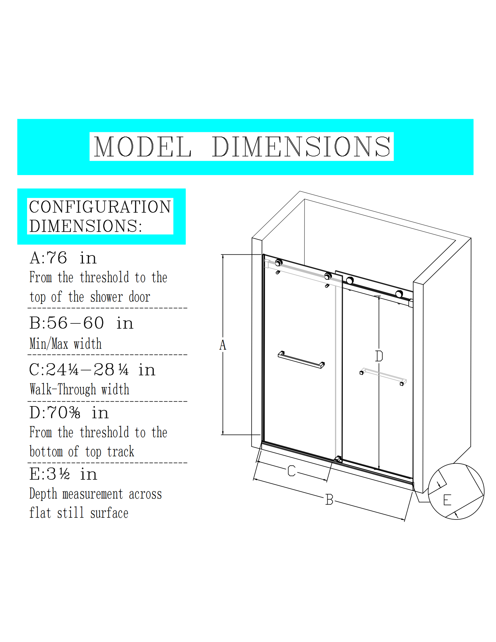 56-60" W x 76" H  Frameless Double Sliding Soft-Close Shower Door in Brushed Nickel,3/8 inches (10mm) Thick SGCC Tempered Glass  Door