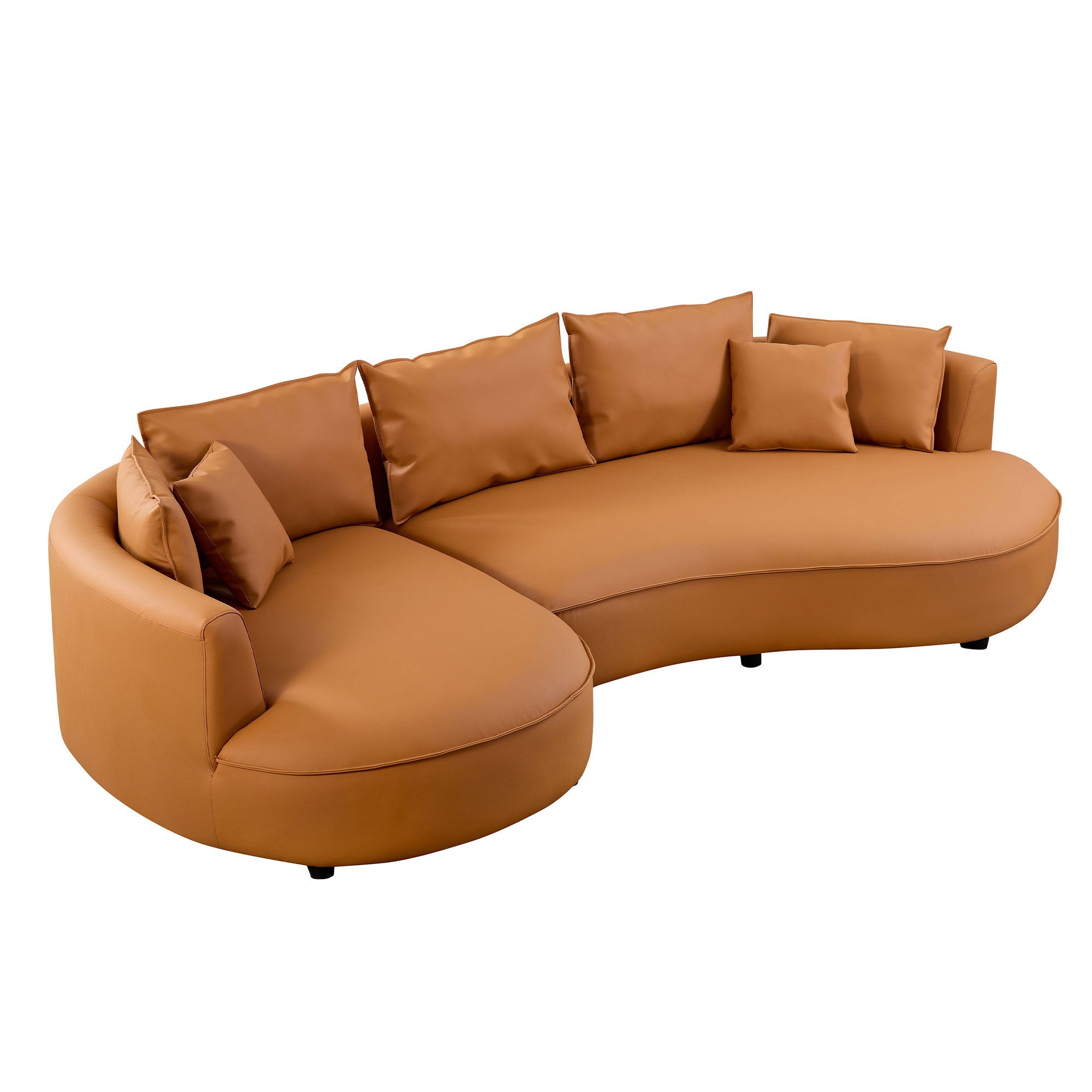 Modern Sectional curved Sofa Couch for Living Room,Upholstered 5-Seat Sofa Couch Eco-leather Couch Set for Apartment Office,Orange