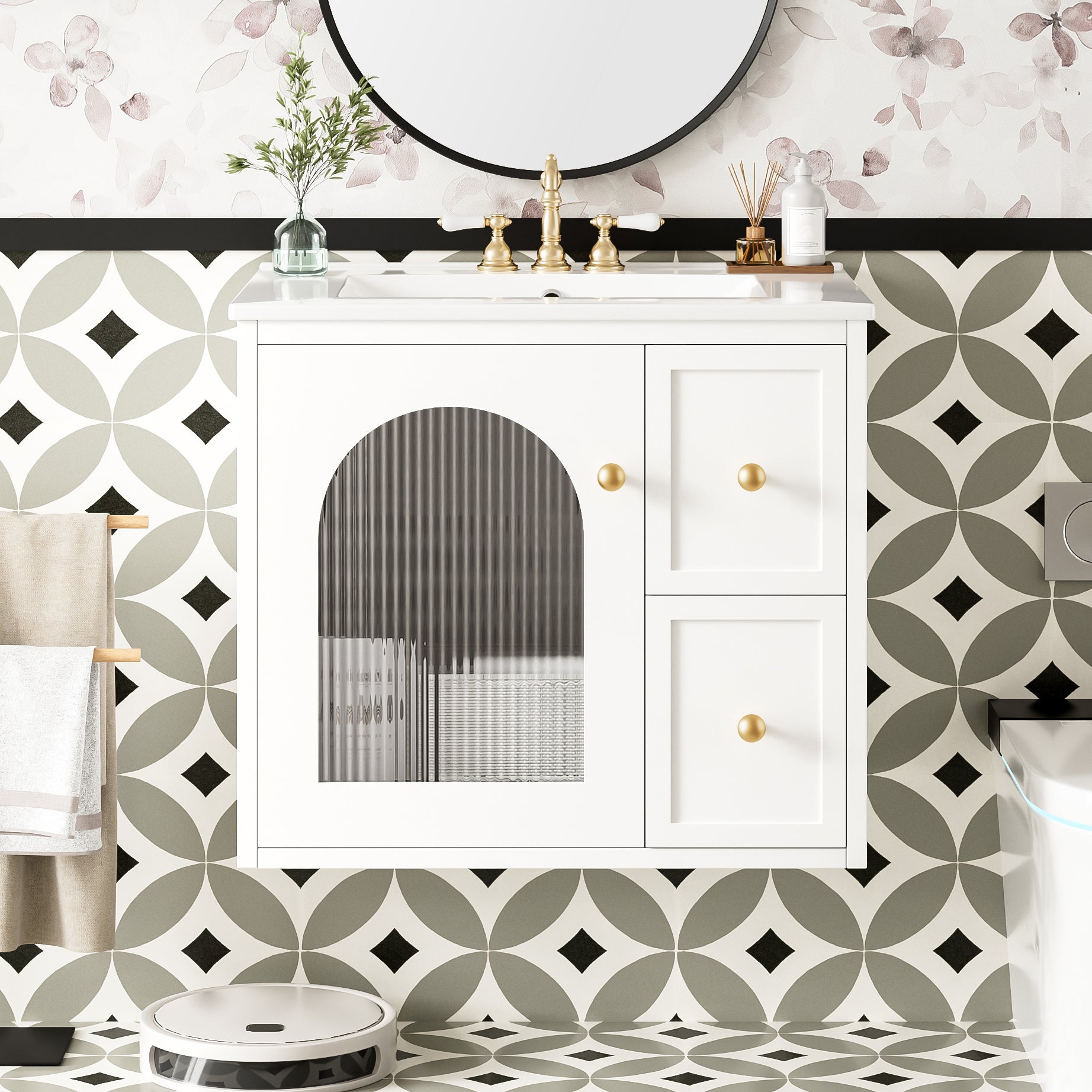 24 inch white wall mounted bathroom vanity detail view 3