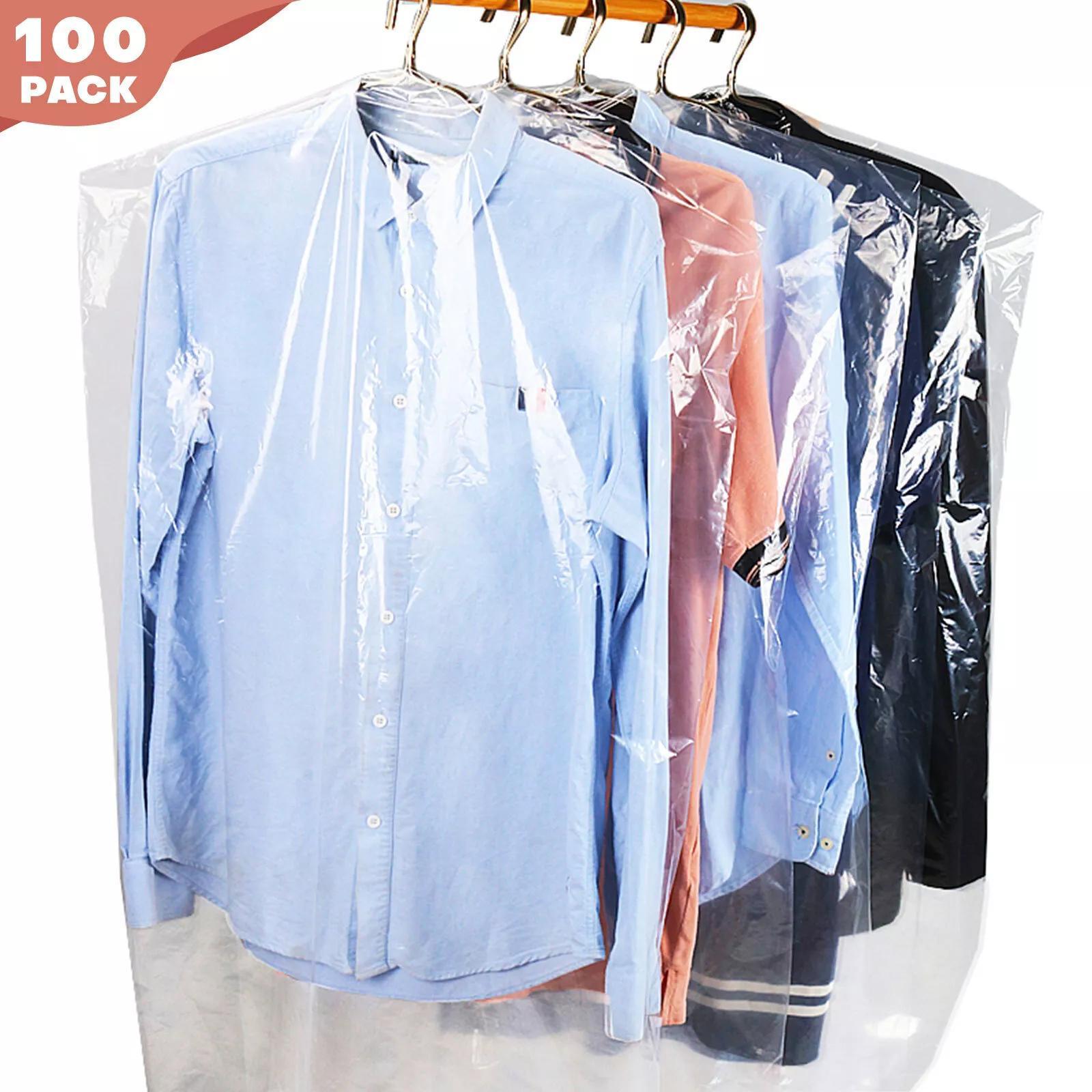 100Pcs Clear Plastic Dry Cleaning Bags – 24 x 40" Garment Bags for Hanging Clothes