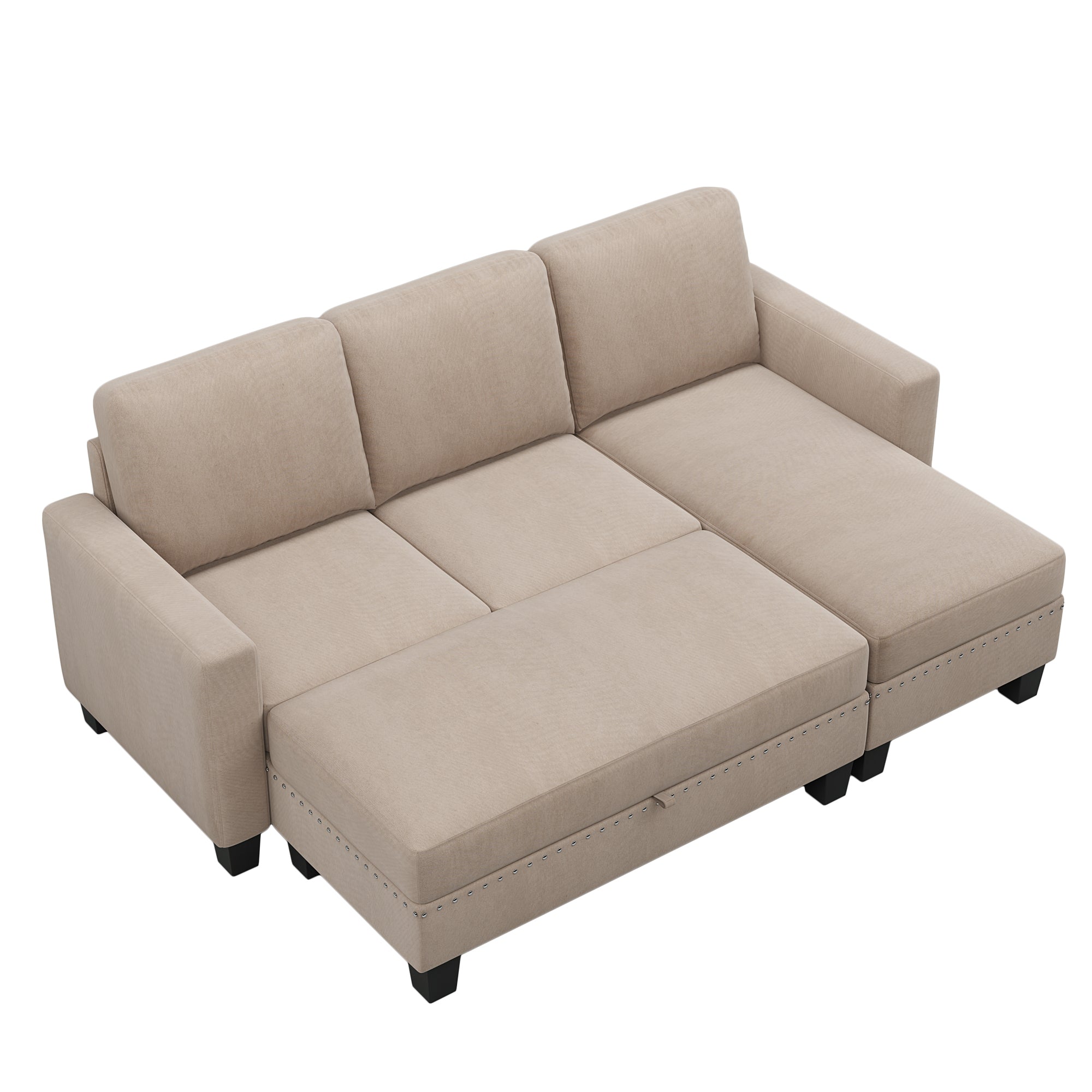 [New] [VIDEO provided] 81.1*76.3*35" Reversible Sectional Couch with Storage Ottoman L-Shaped Sofa,Sectional Sofa with Chaise,Nailheaded Textured Fabric 3 pieces Sofa Set,Warm Grey