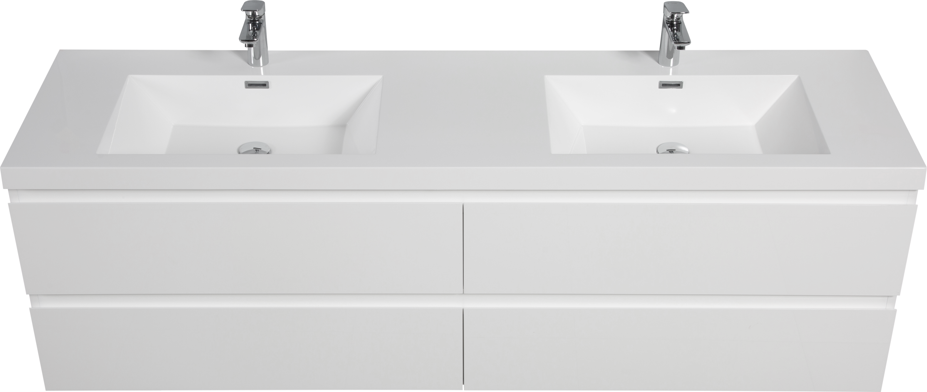 72" Floating Bathroom Vanity with Sink, Modern Wall-Mounted Bathroom Storage Vanity Cabinet with 2 Resin Top Basin and 4 Soft Close Drawers, Glossy White 24V11-72GW