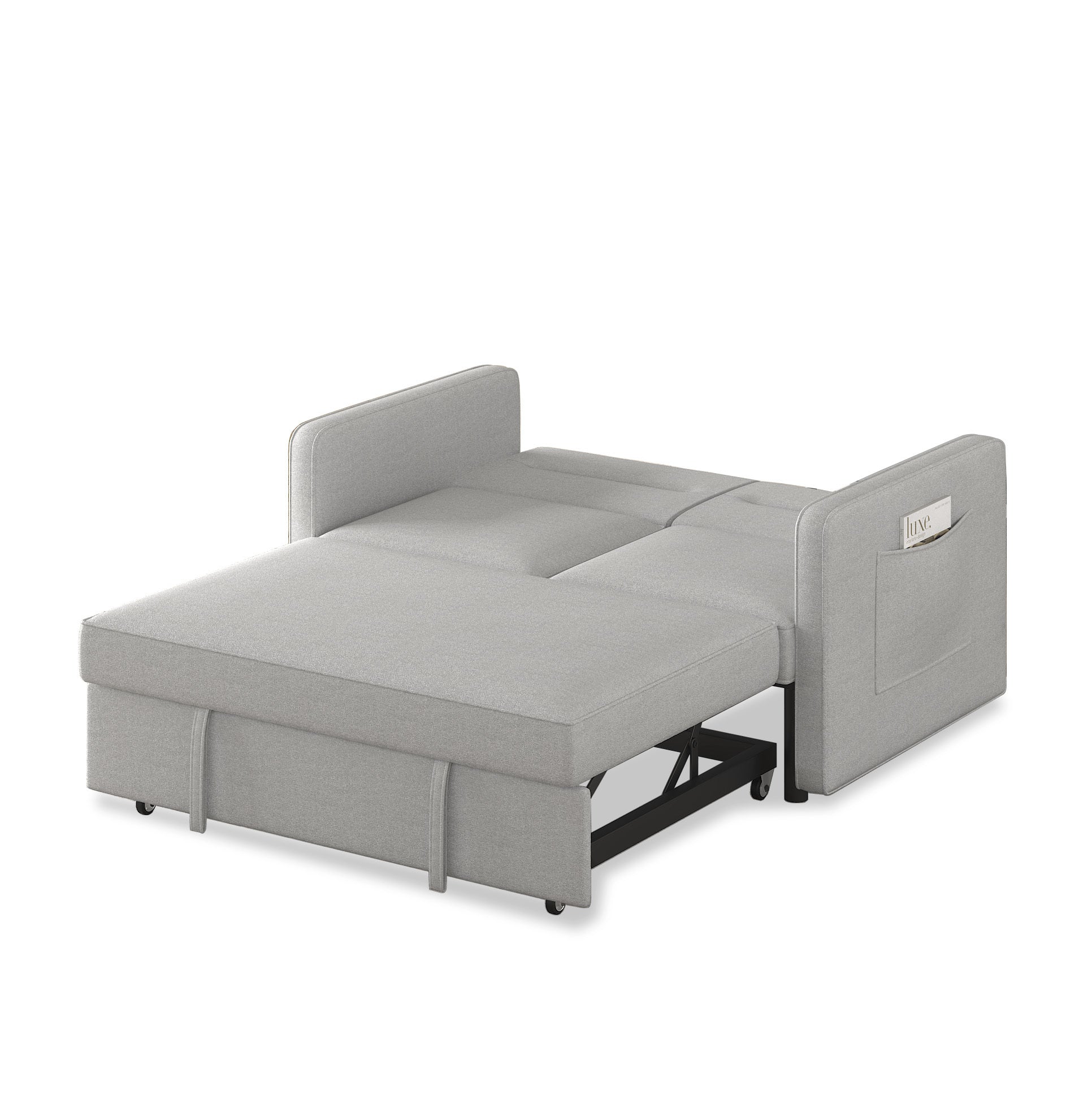 Loveseats Sofa Bed with Pull-out Bed,Adjsutable Back and Two Arm Pocket-Light grey(54.5"x33"x31.5")