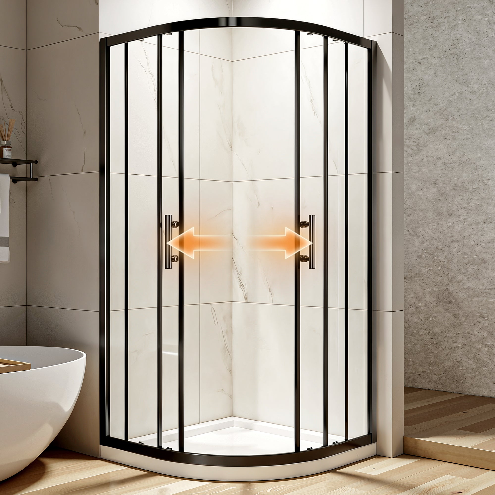36 x 36 x 72 in Neo-Round Sliding Shower Enclosure - 36 x 36 x 72 in / Black view 2
