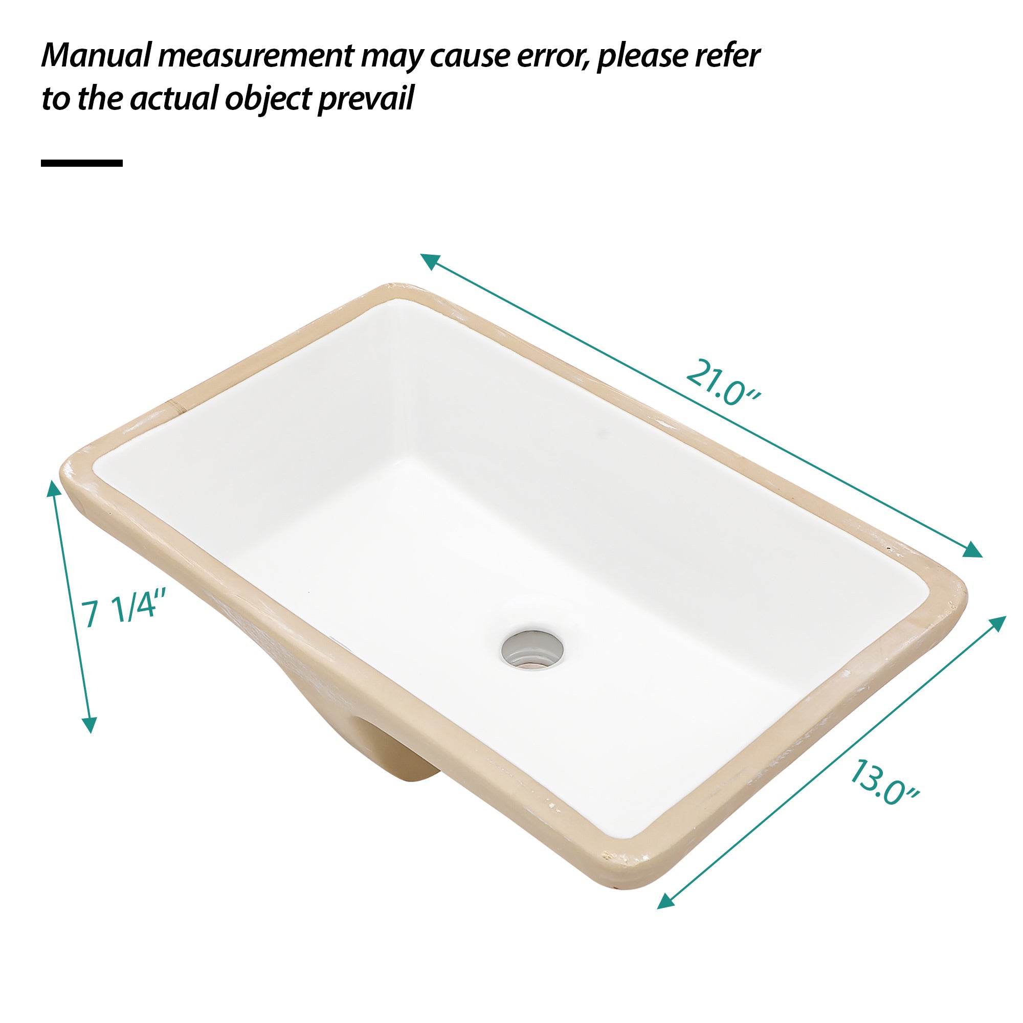 21"x13" White Ceramic Rectangular Undermount Bathroom Sink with Overflow