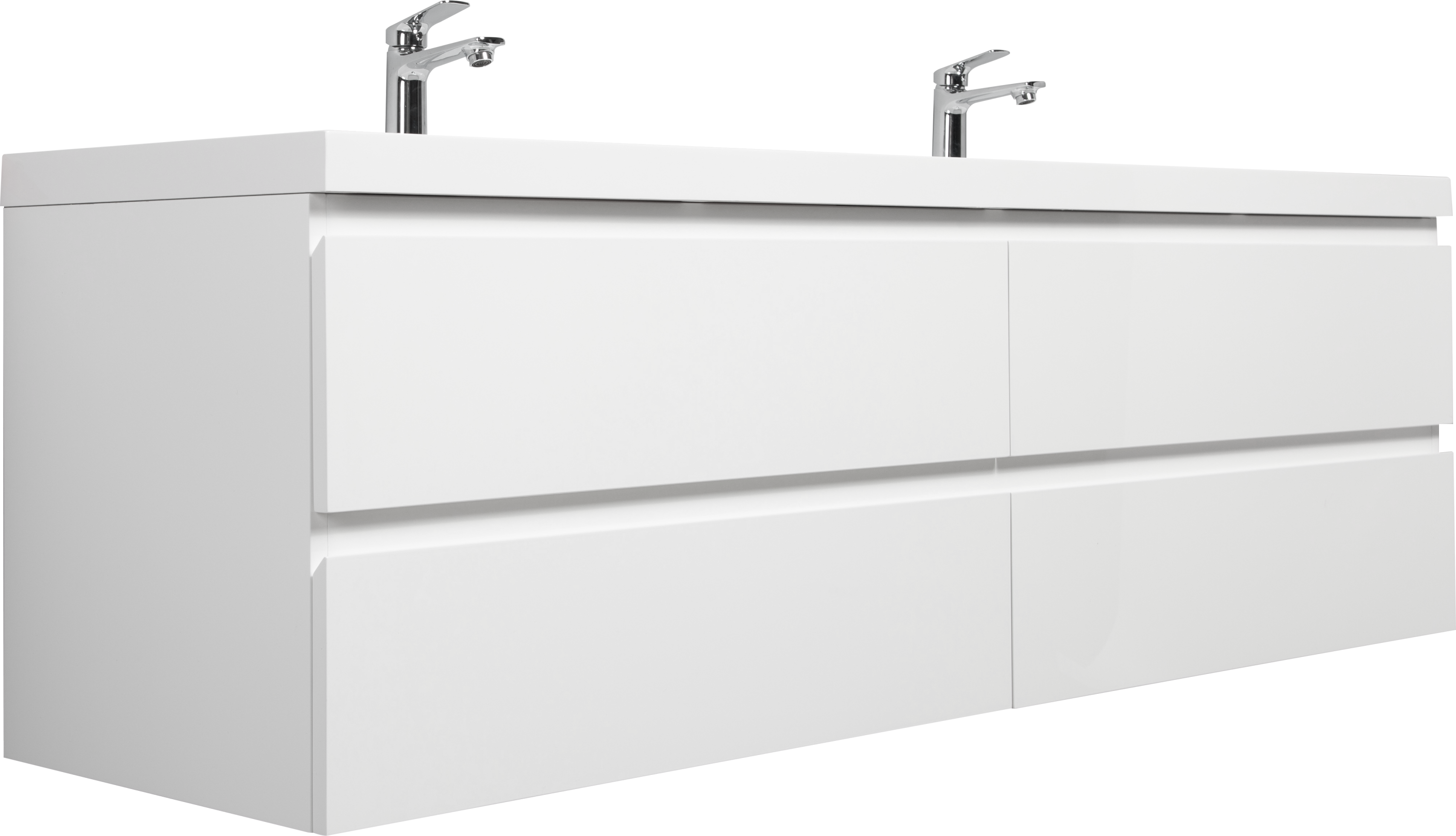 72" Floating Bathroom Vanity with Sink, Modern Wall-Mounted Bathroom Storage Vanity Cabinet with 2 Resin Top Basin and 4 Soft Close Drawers, Glossy White 24V11-72GW