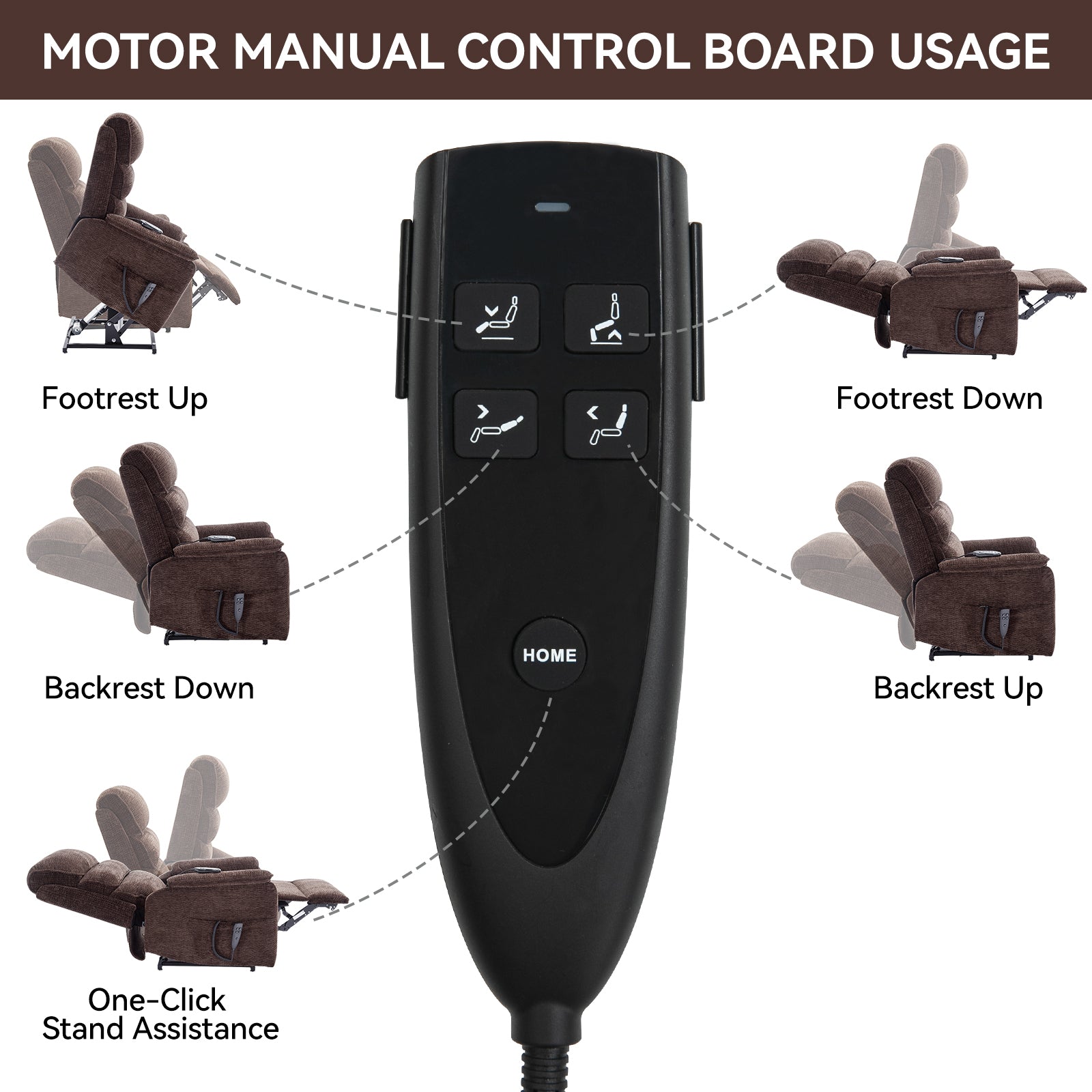 Brown Chenille Dual Motor Infinite Position Up to 350 LBS Power Lift Recliner Chair with Power-Remote, Heat Massage and Heavy Duty Motion Mechanism