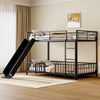 Twin over Twin Size Metal Bunk Bed with Slide and Guardrails, Black