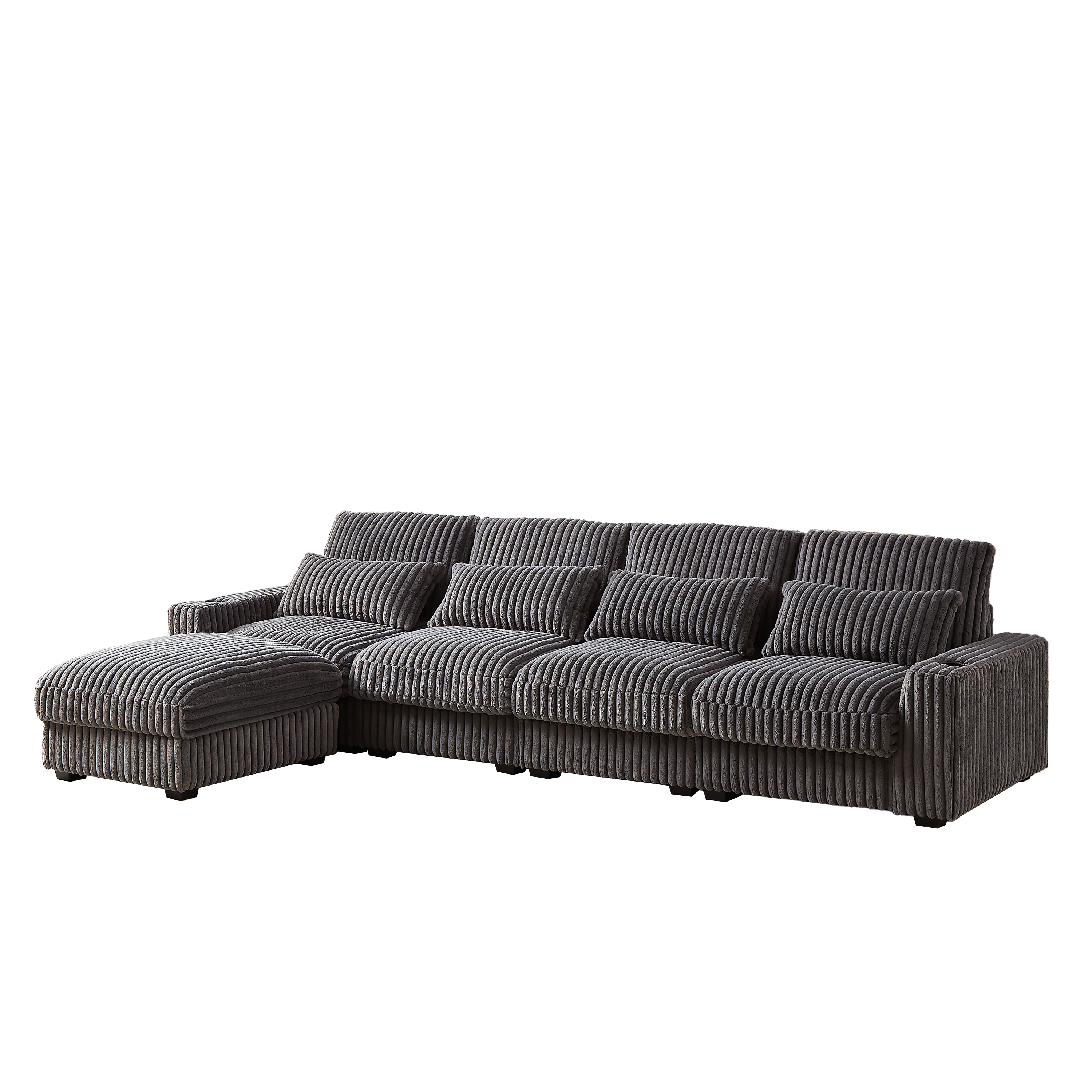 126-inch Corduroy With Cup Holder Super Large L-Shaped Sofa, Movable Footrest, Four Waist Pillows And Four Back Cushion, With USB Port And Type-C Port