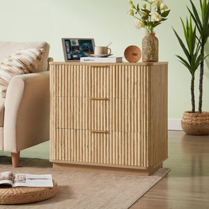 Oak 3-drawer modern chest of drawers, 27.6 inch wide curved wave front view
