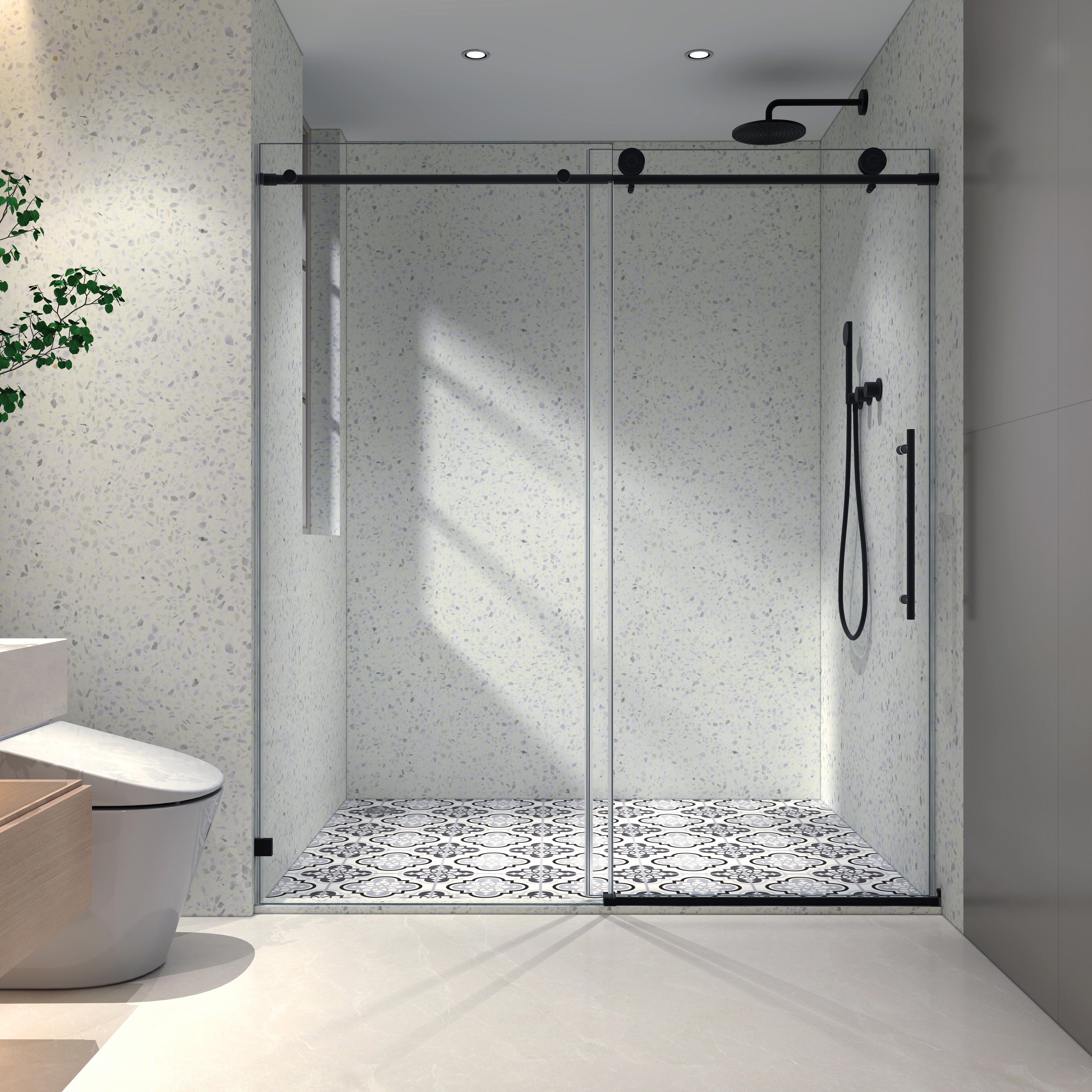 60 x 76 in soft-close bypass shower door in Matte Black