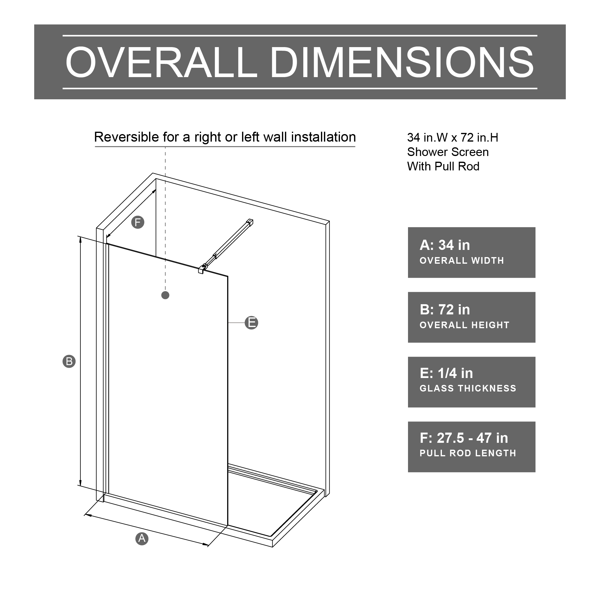 34 x 72 in Gradient Fixed Shower Panel - 34 x 72 in / Matte Black view 5