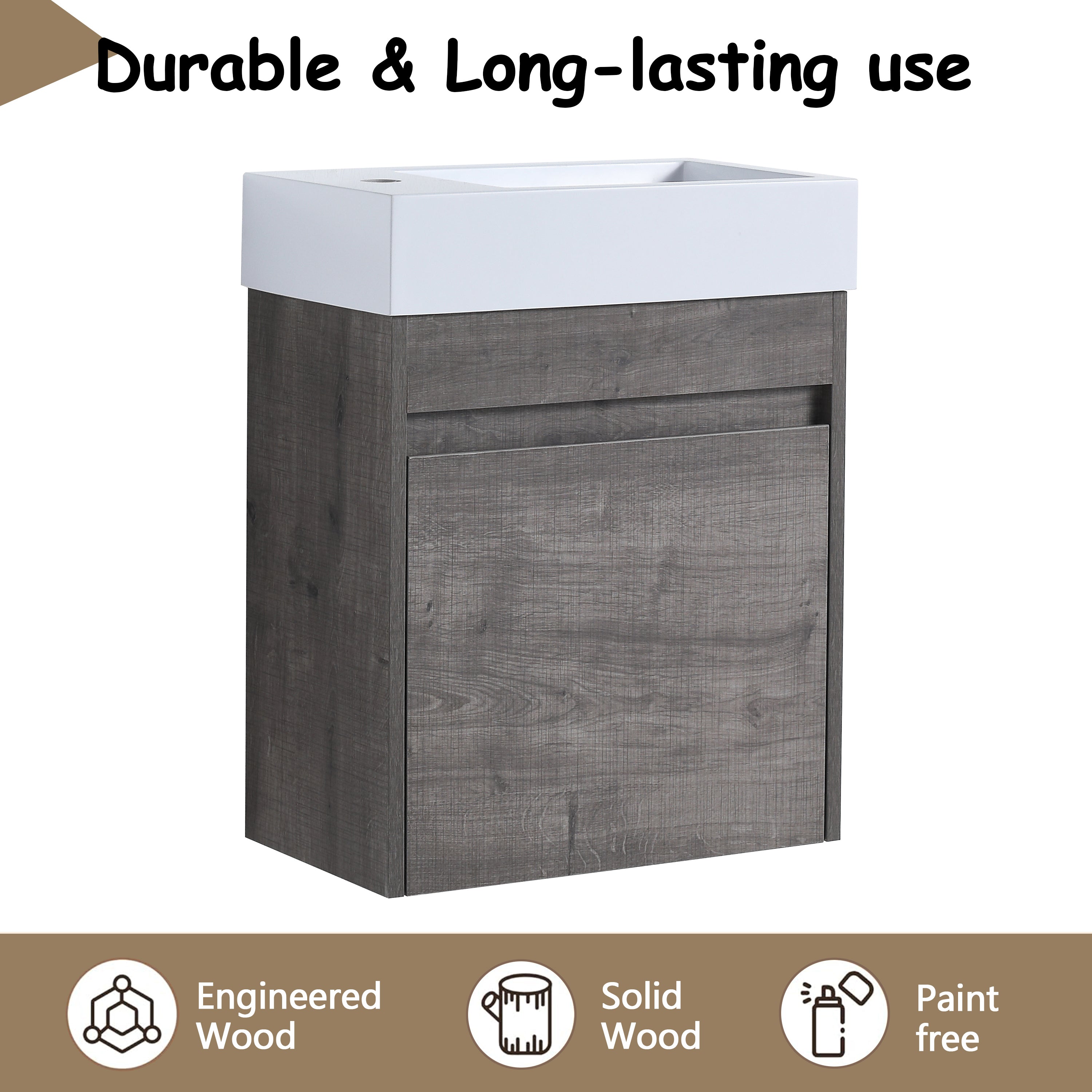 18'' Floating Wall-Mounted Bathroom Vanity with White Resin Sink & Soft-Close Cabinet Door