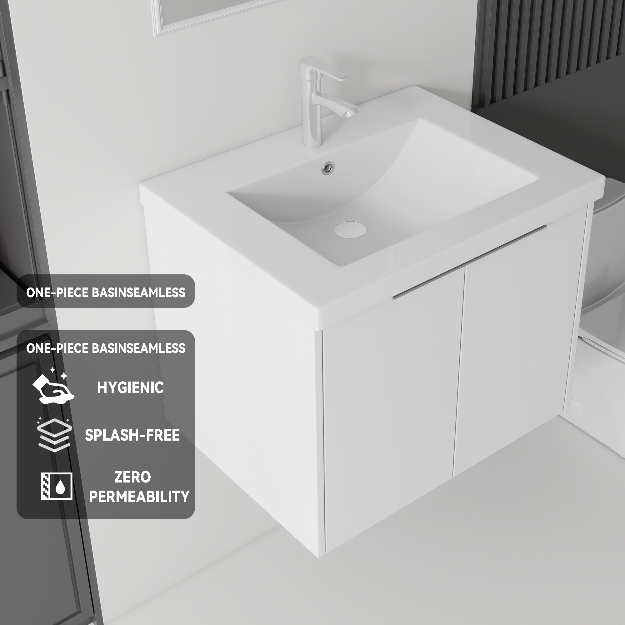 24 inch floating white vanity cabinet interior storage view