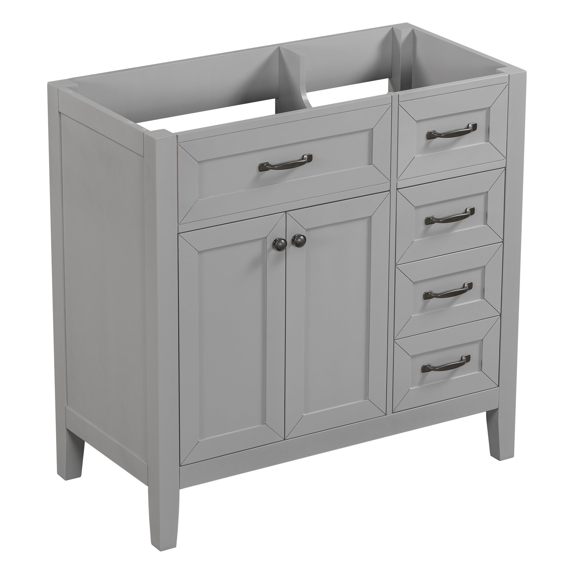 36" Bathroom Vanity without Sink, Cabinet Base Only, Bathroom Cabinet with Drawers, Solid Frame and MDF Board, Grey