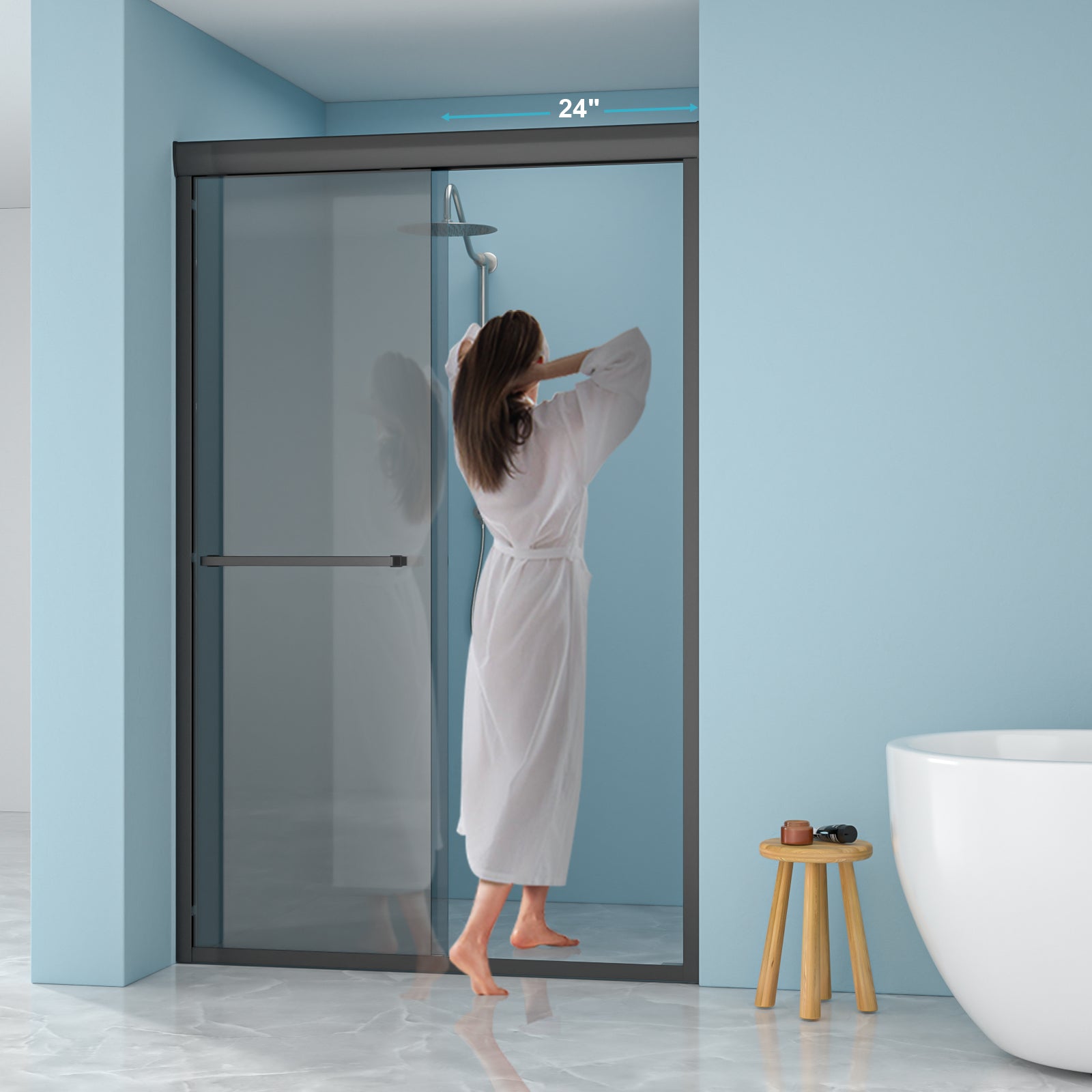 48 x 76 in Double Sliding Glass Shower Door - 48 x 76 in / Matte Black view 3