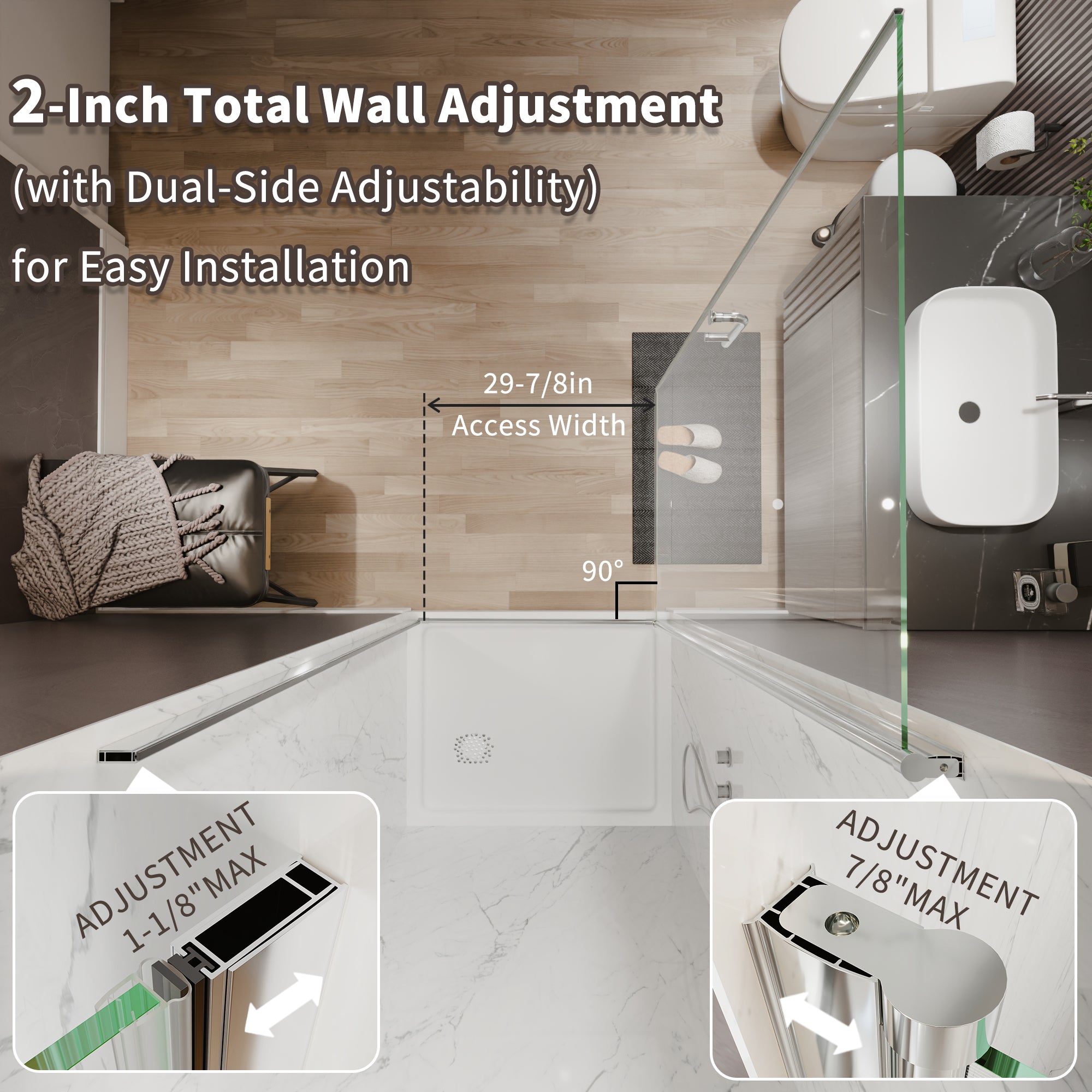 34-36 x 72 in Semi-Frameless Pivot Shower Door - 34-36 x 72 in / Chrome / Clear Glass view 4