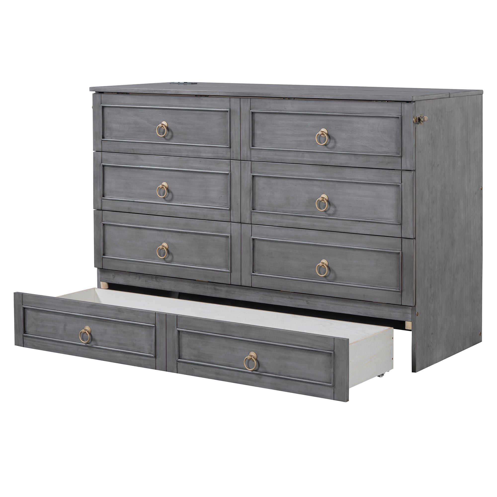 Queen Murphy Bed with Large Drawers,Gray