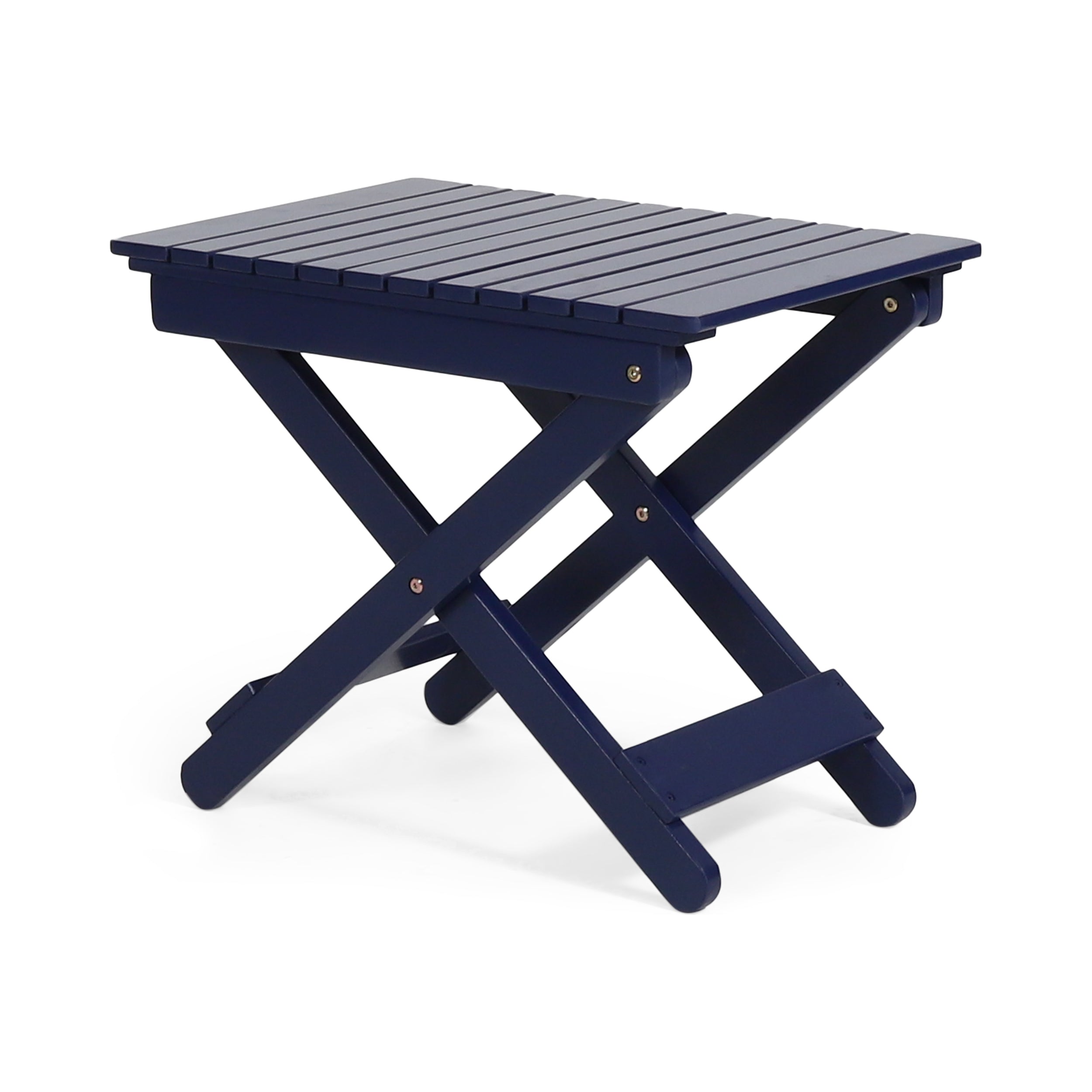 Outdoor Folding Wooden Side Table, Navy Blue, 15"D x 22.75"W x 18.25"H