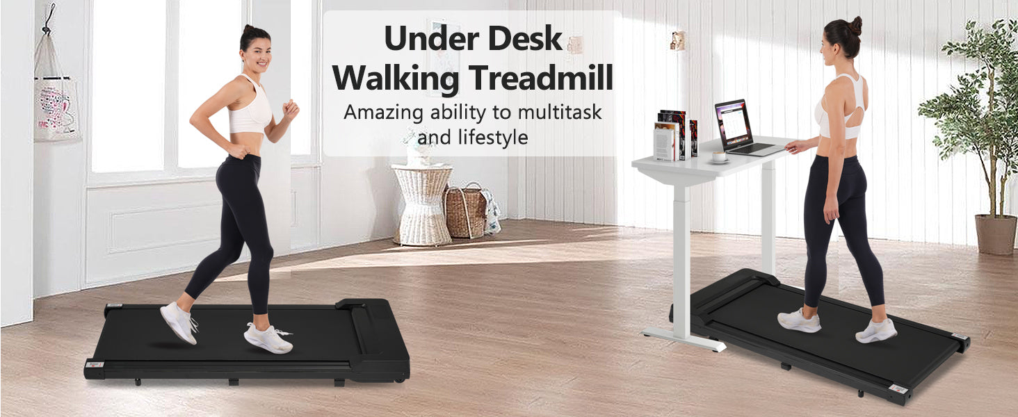 Walking Pad Under Desk Treadmill for Home Office -2.5HP Walking Treadmill 0.6-4MPH 300LBS Capacity Treadmill for Walking Running Remote Control Batteries