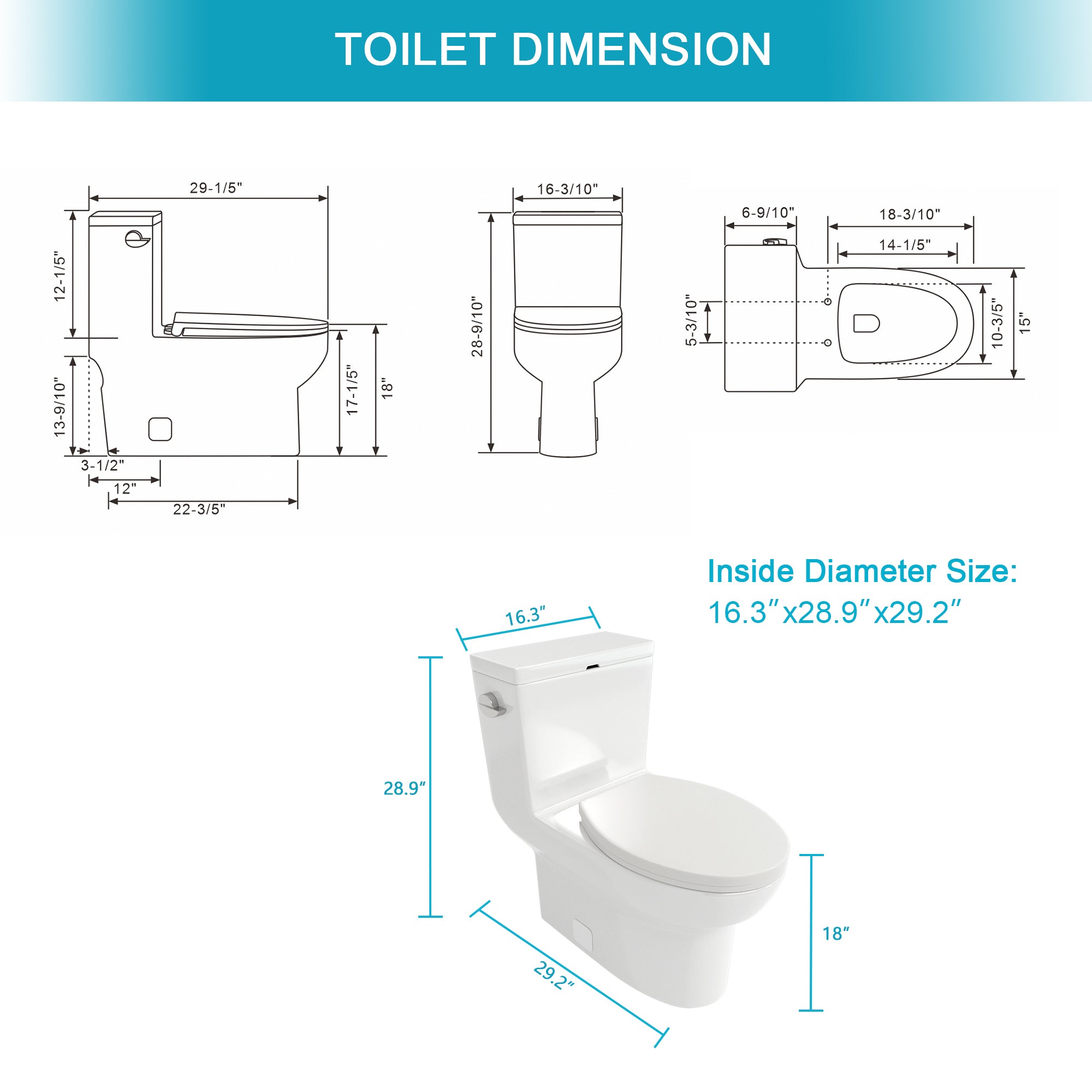 Ceramic One Piece Toilet,Single Flush with Soft Clsoing Seat