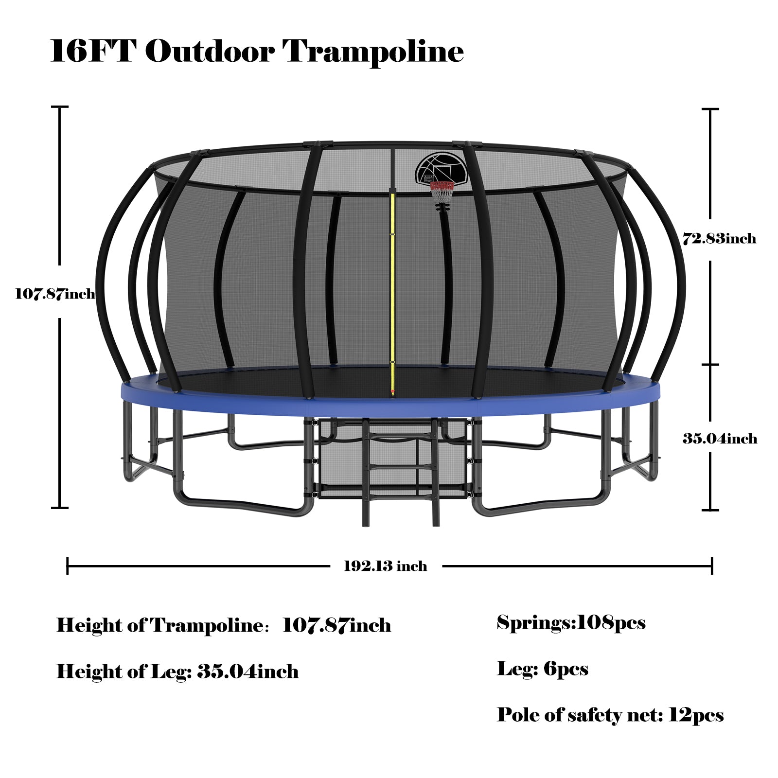 16FT Outdoor Trampoline for Kids and Adults, Pumpkin Trampolines with Curved Poles,Heavy Duty Trampoline Anti-Rust Coating ASTM Approval