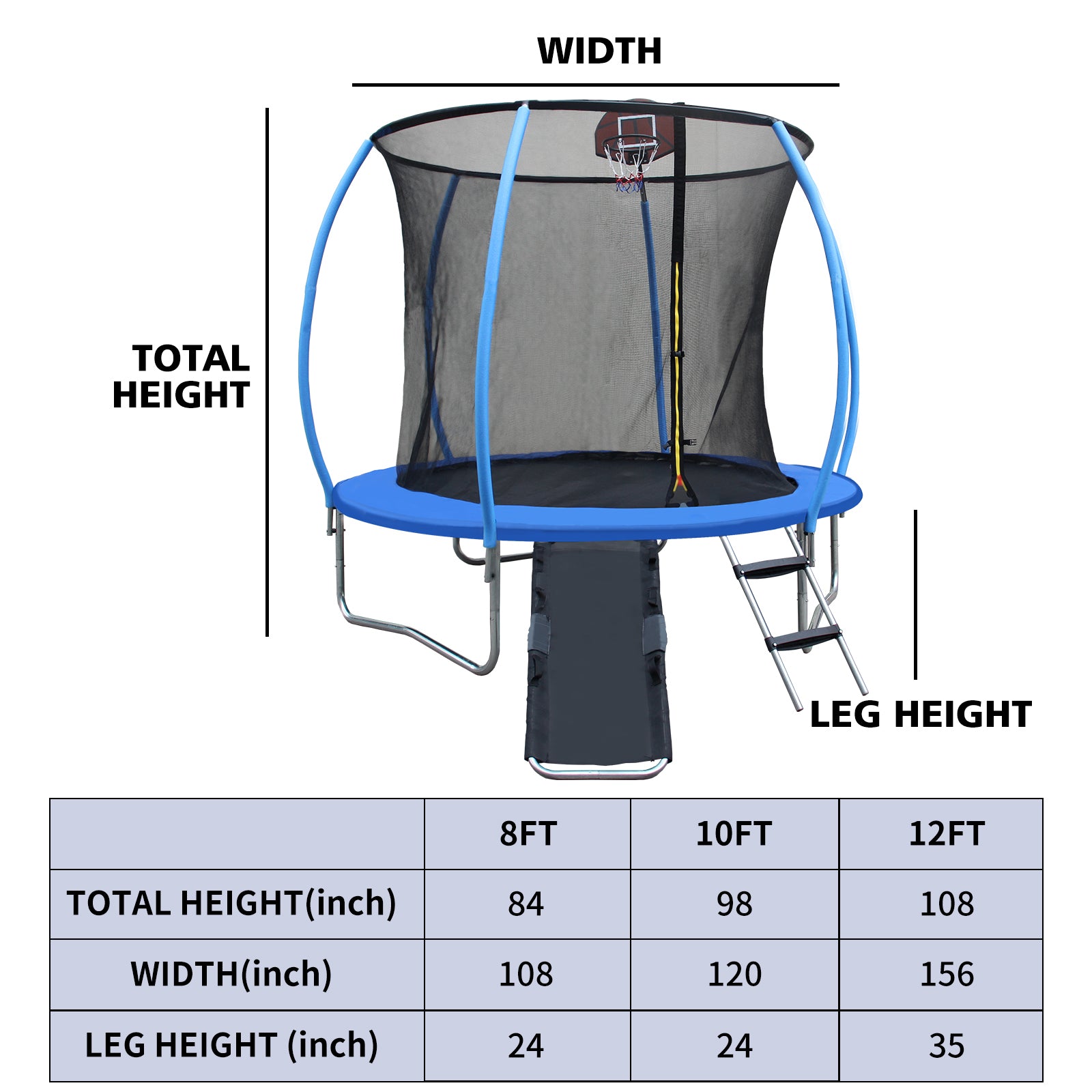 12FT Trampoline with Enclosure - Recreational Trampolines with Ladder and Anti Rust Coating, Pumpkin-shaped Trampoline with Slide and Basket Board, ASTM Approval Outdoor Trampoline for Kids