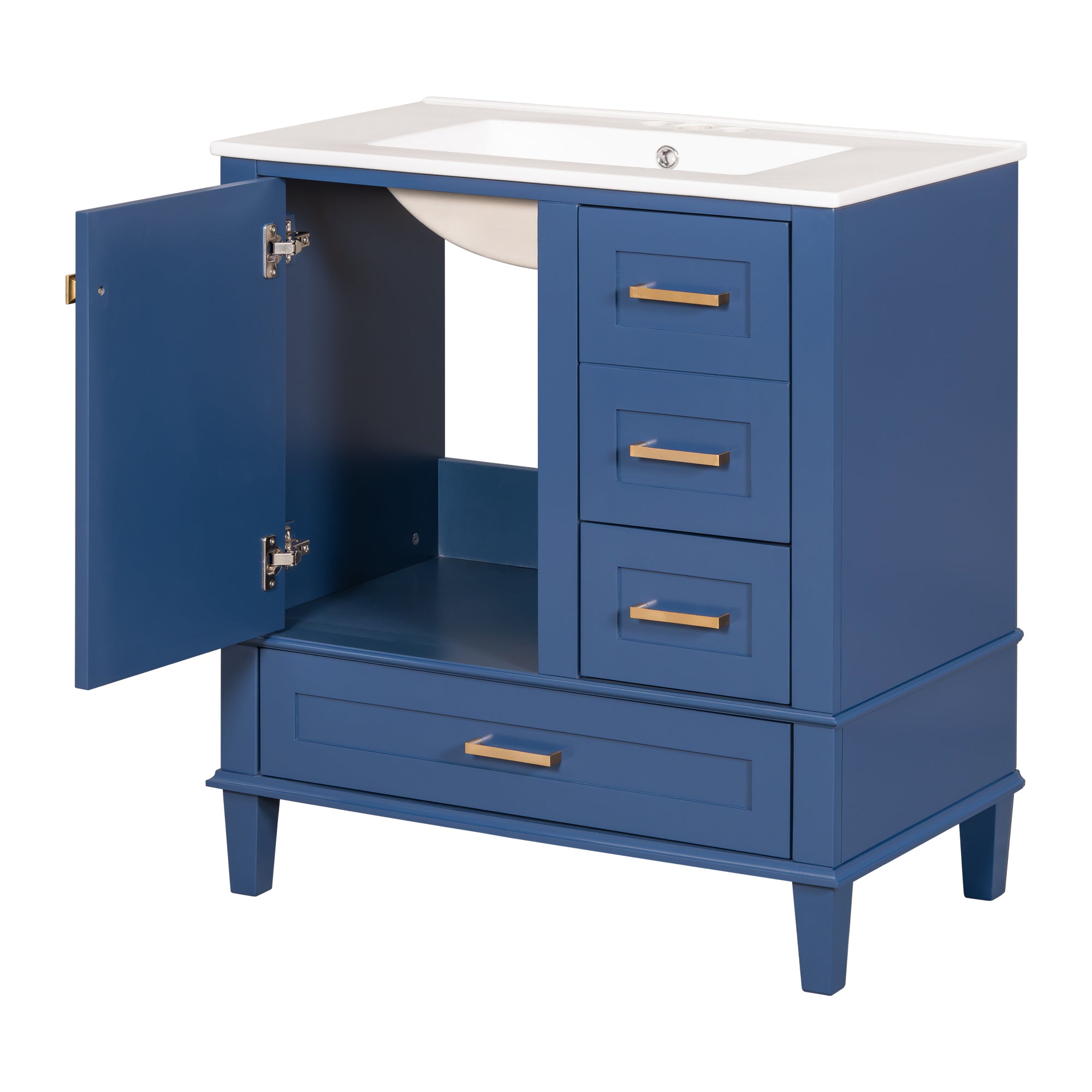 30" Bathroom Vanity , Modern Bathroom Cabinet with Sink Combo Set, Bathroom Storage Cabinet with a Soft Closing Door and 3 Drawers, Solid Wood Frame(Blue)