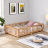 Twin Size Floor Bed with Door,Solid Wood Platform Bed Frame  with Fence,Suitable for children,Pine Wood,Natural