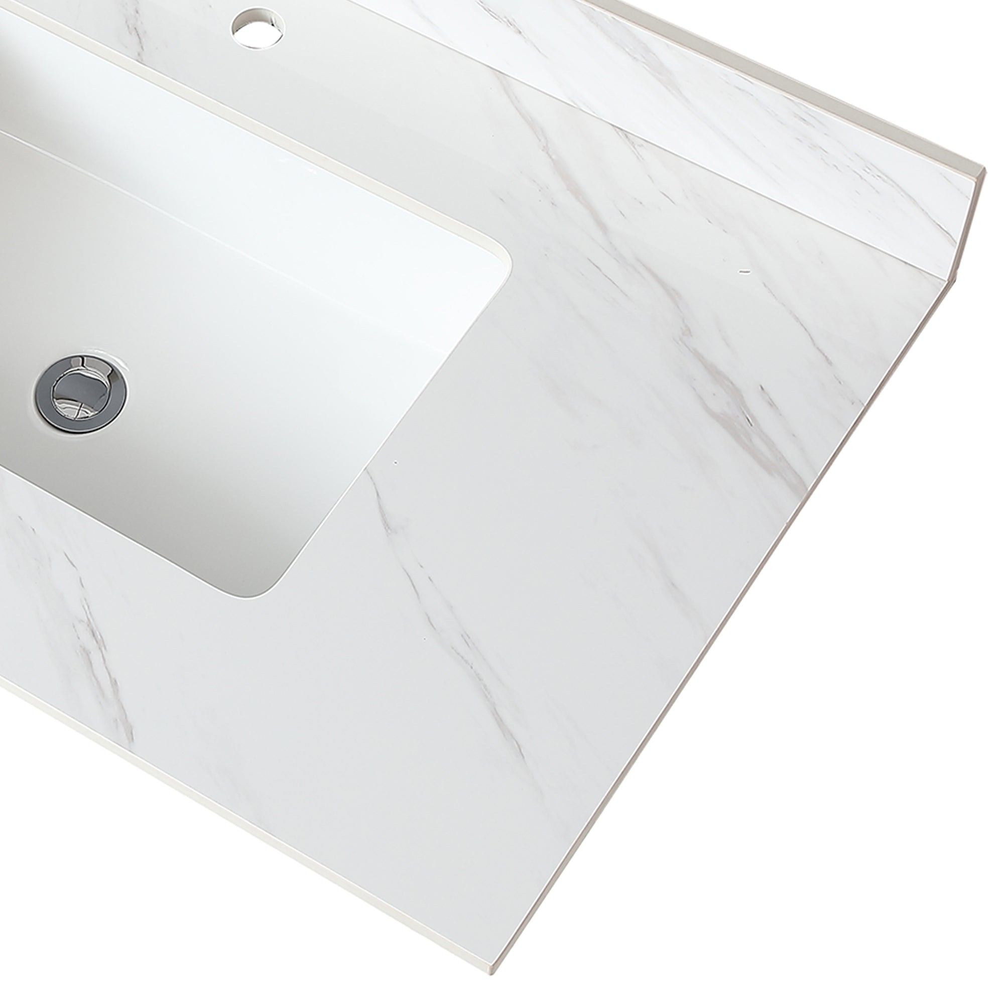 37 Inch Marble Vanity Top, White Vanity Top with Pre-drilled Faucet Holes, Bathroom Vanity Top with Undermount Rectangular Middle Sink and 4" Height Backsplash,  Bianco Carrara Venato