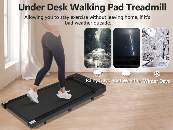 Walking Pad Under Desk Treadmill for Home Office -2.5HP Walking Treadmill 0.6-4MPH 300LBS Capacity Treadmill for Walking Running Remote Control Batteries