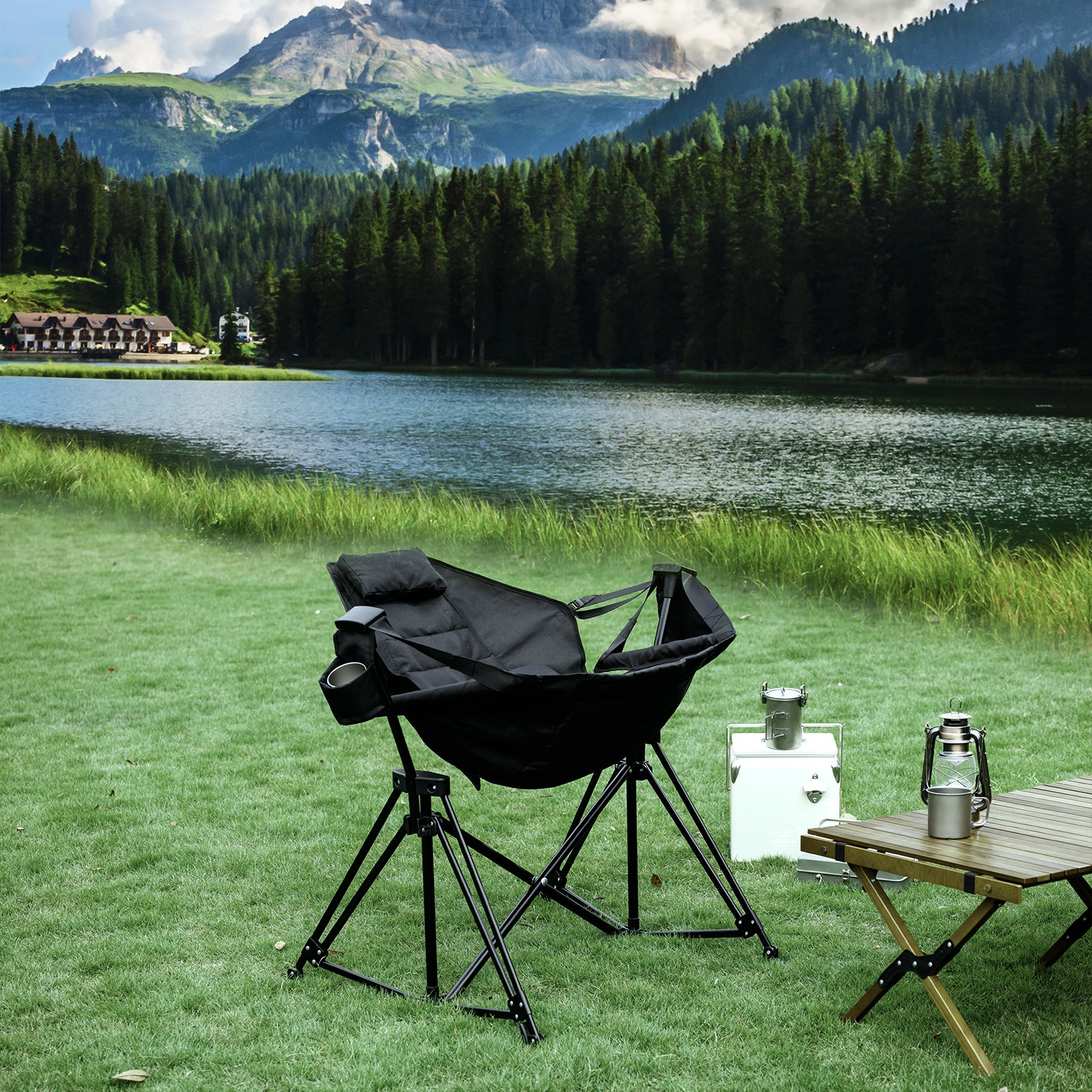 Hammock Camping Chair Folding 350 lbs Foldable Portable Rocking Chairs for Adults Outside Swinging Camp with Stand Lawn Garden Hanging Outdoor