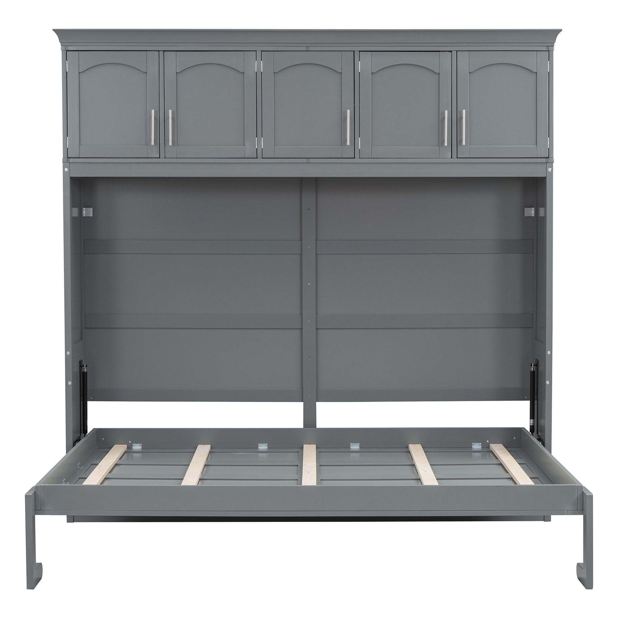 Queen Size Murphy Bed Wall Bed with Top Cabinets,Gray