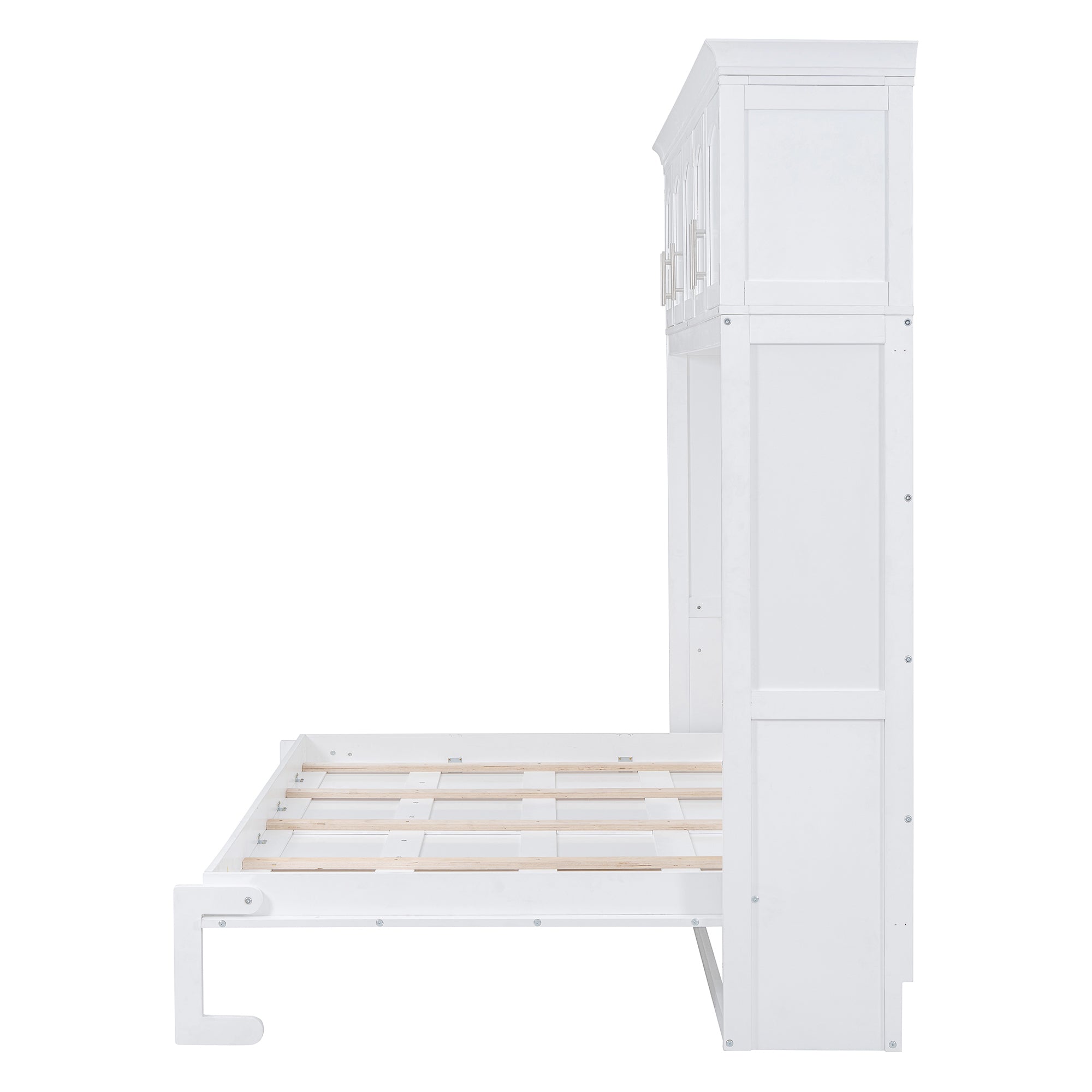 Queen Size Murphy Bed Wall Bed with Top Cabinets,White