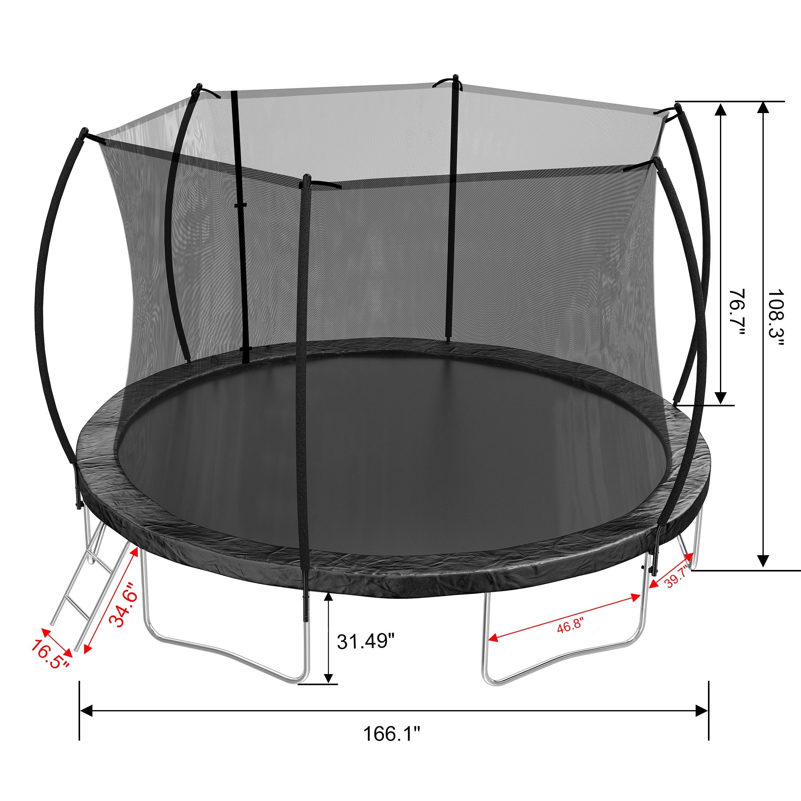 14FT Trampoline (Double-side color pad) ,  Trampoline for Kids and Adults with Enclosure Net and Ladder,Curved fence pole