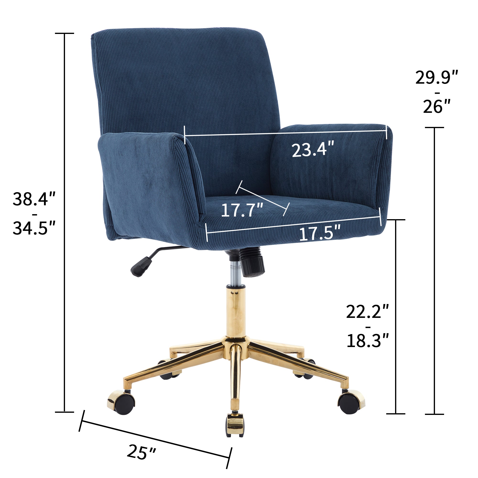 TS Corduroy home decor office desk and chair, modern height adjustable 360 ° armchair with gold base, ergonomic computer chair, leisure chair 1pc Blue