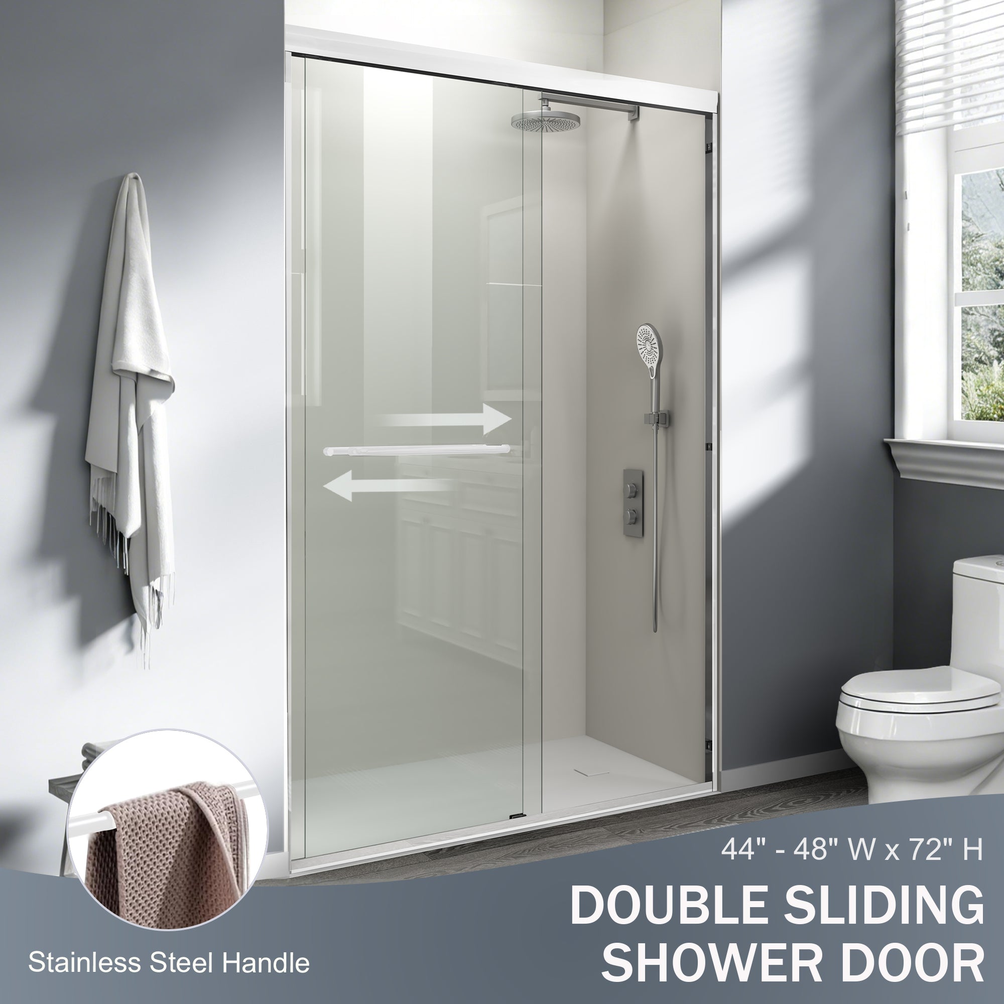 Semi-frameless double sliding shower door, 44-48 inch, White, track detail