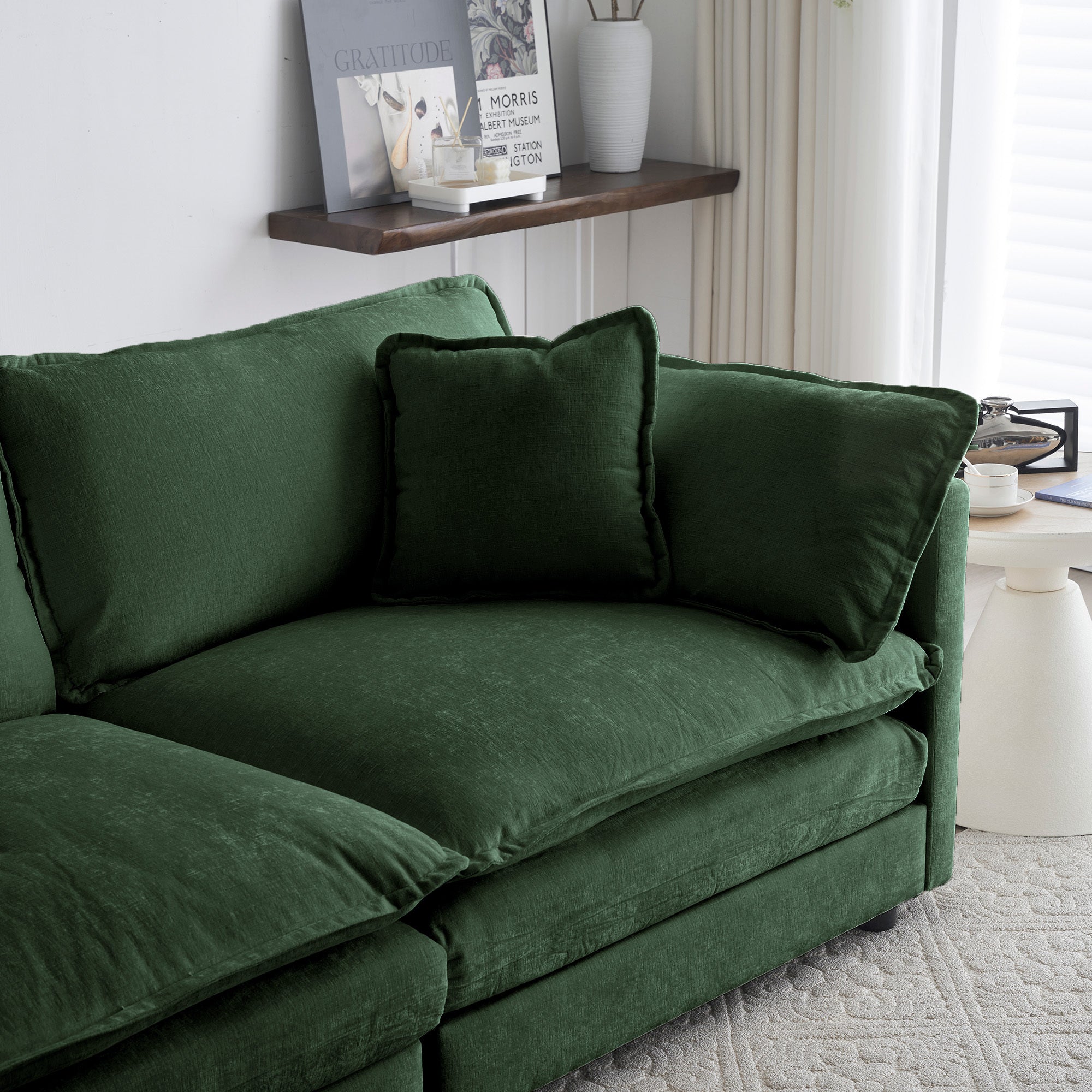 Comfort U Shaped Couch with Reversible Chaise, Modular Large U-Shape Sectional Sofa, Double Extra Ottomans,Green Chenille