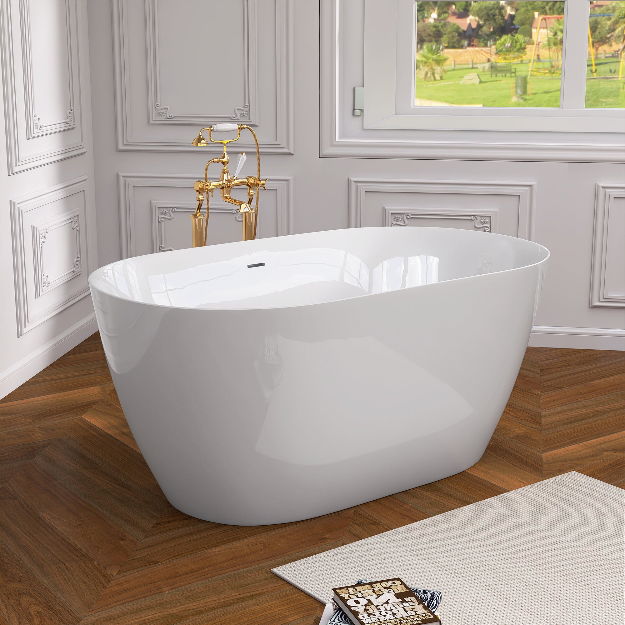 51" Acrylic Freestanding Bathtub Contemporary Soaking White Tub with Overflow and Pop-up Drain Glossy White