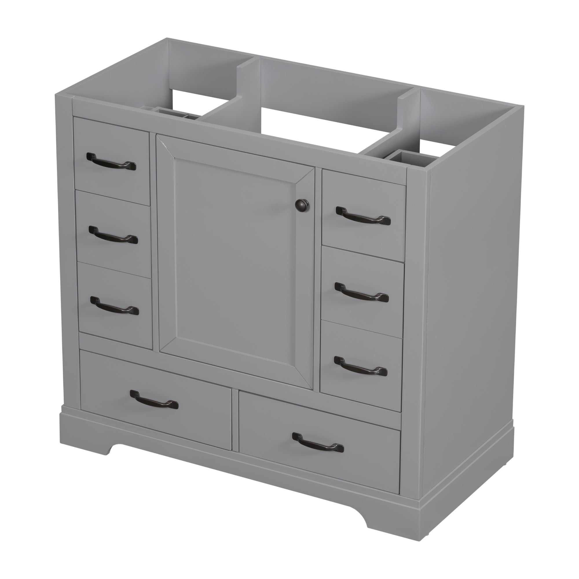 36" Bathroom Vanity without Sink, Cabinet Base Only, Six Drawers, Multi-Functional Drawer Divider, Adjustable Shelf, Grey