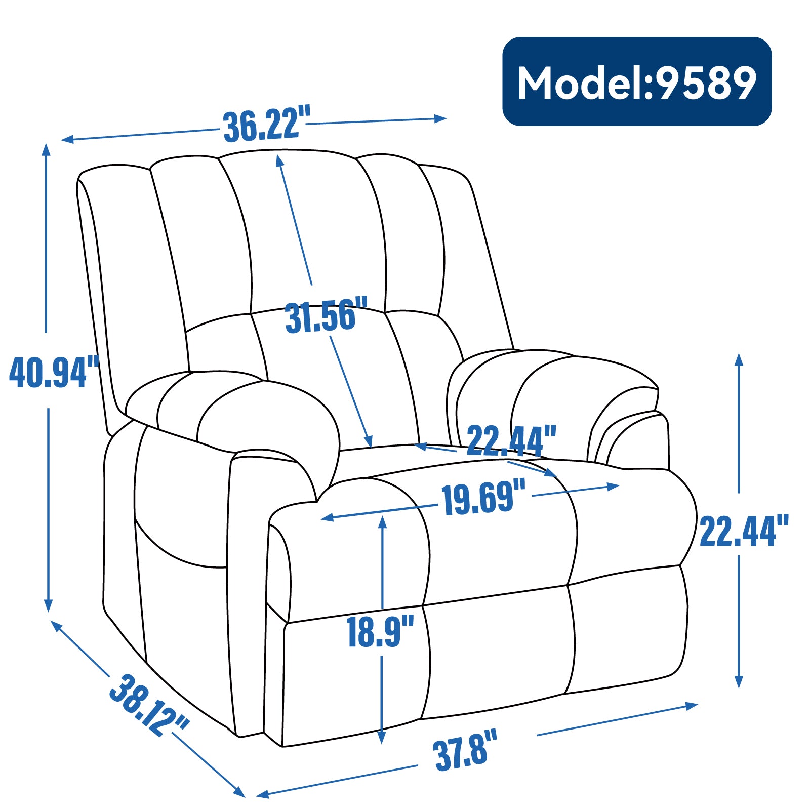 Dual Motor Heat Massage Infinite Position Up to 350 LBS Electric Power Lift Recliners with Power-Remote, Medium-firm and Heavy Duty, Blue