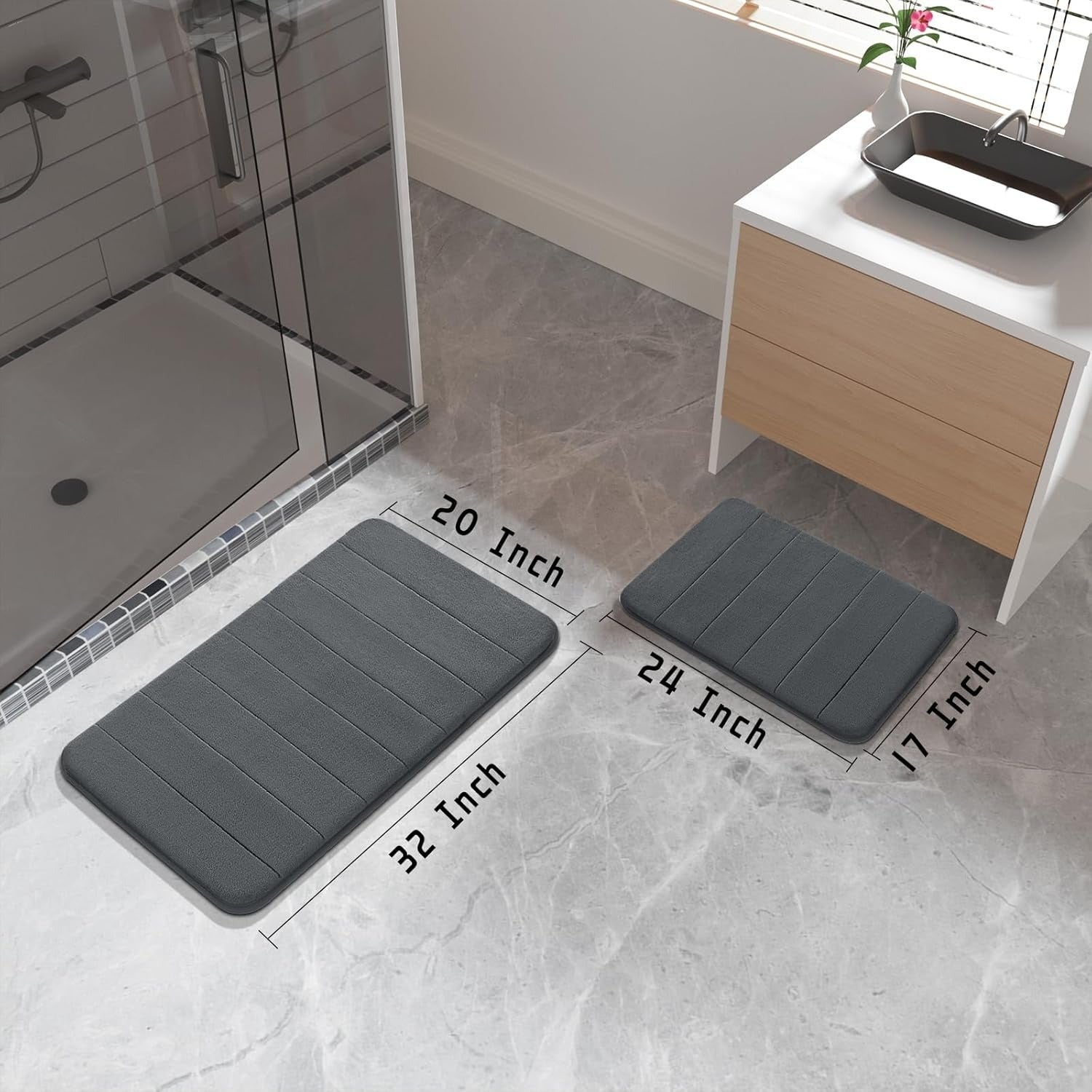 2-Piece Memory Foam Bath Rug Set – Soft, Absorbent, Quick-Dry & Machine Washable!