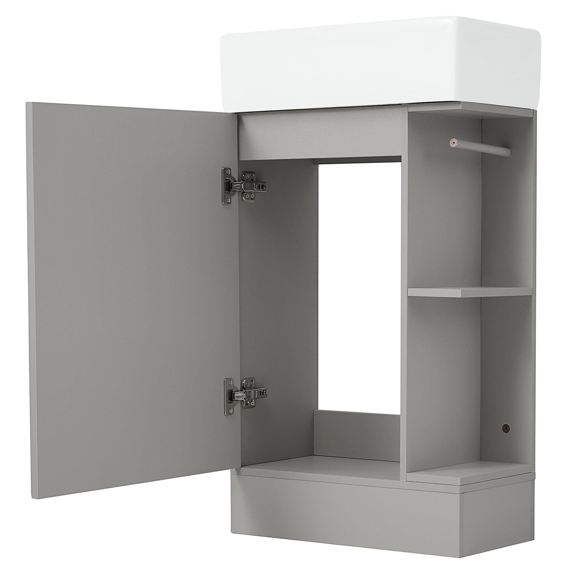 18.6" Bathroom Vanity with Sink, Bathroom Vanity Cabinet with Two-tier Shelf, Left or Right Orientation, Grey