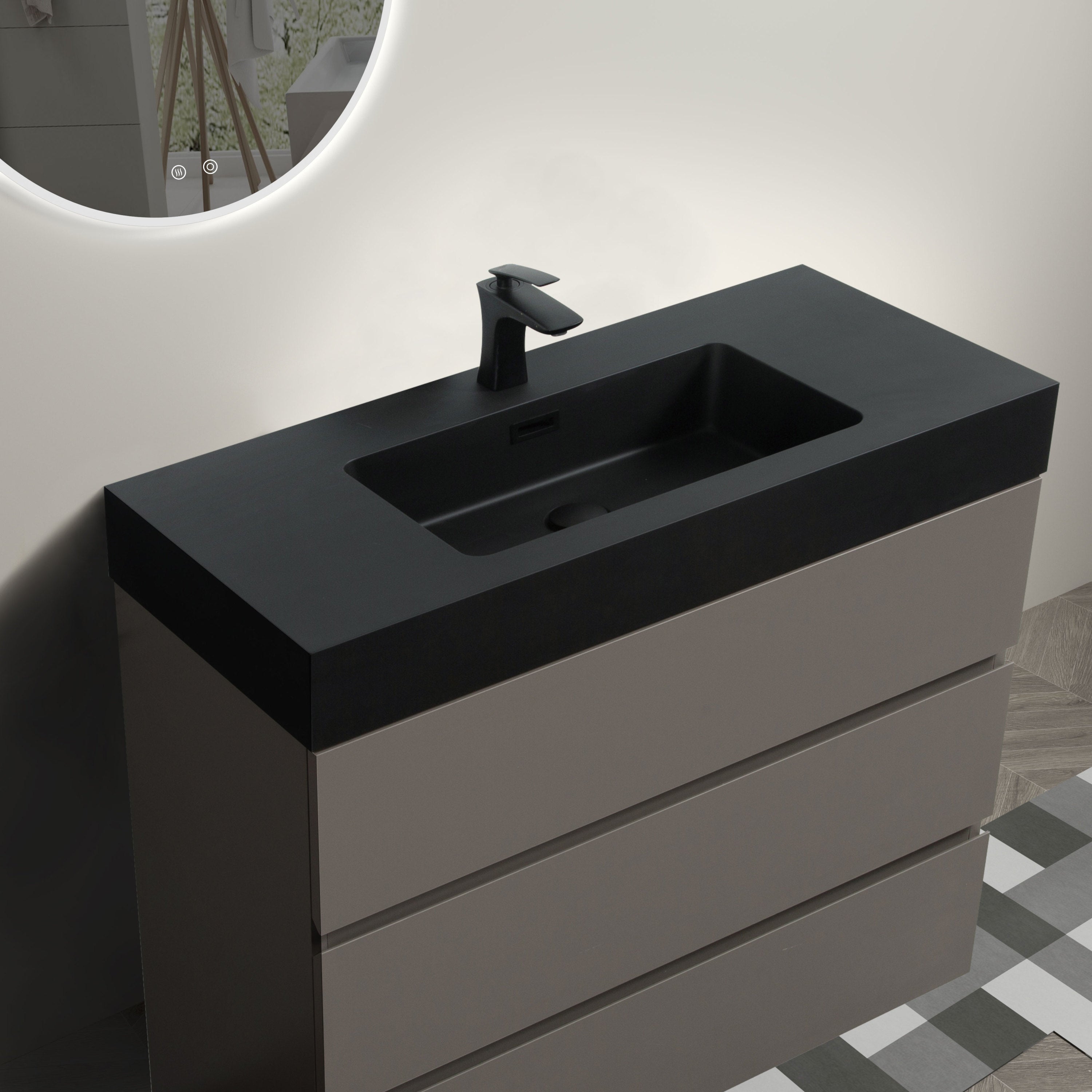 Alice 36" Gray Bathroom Vanity with Sink, Large Storage Freestanding Bathroom Vanity for Modern Bathroom, One-Piece Black Sink Basin without Drain and Faucet, Pre-assembled