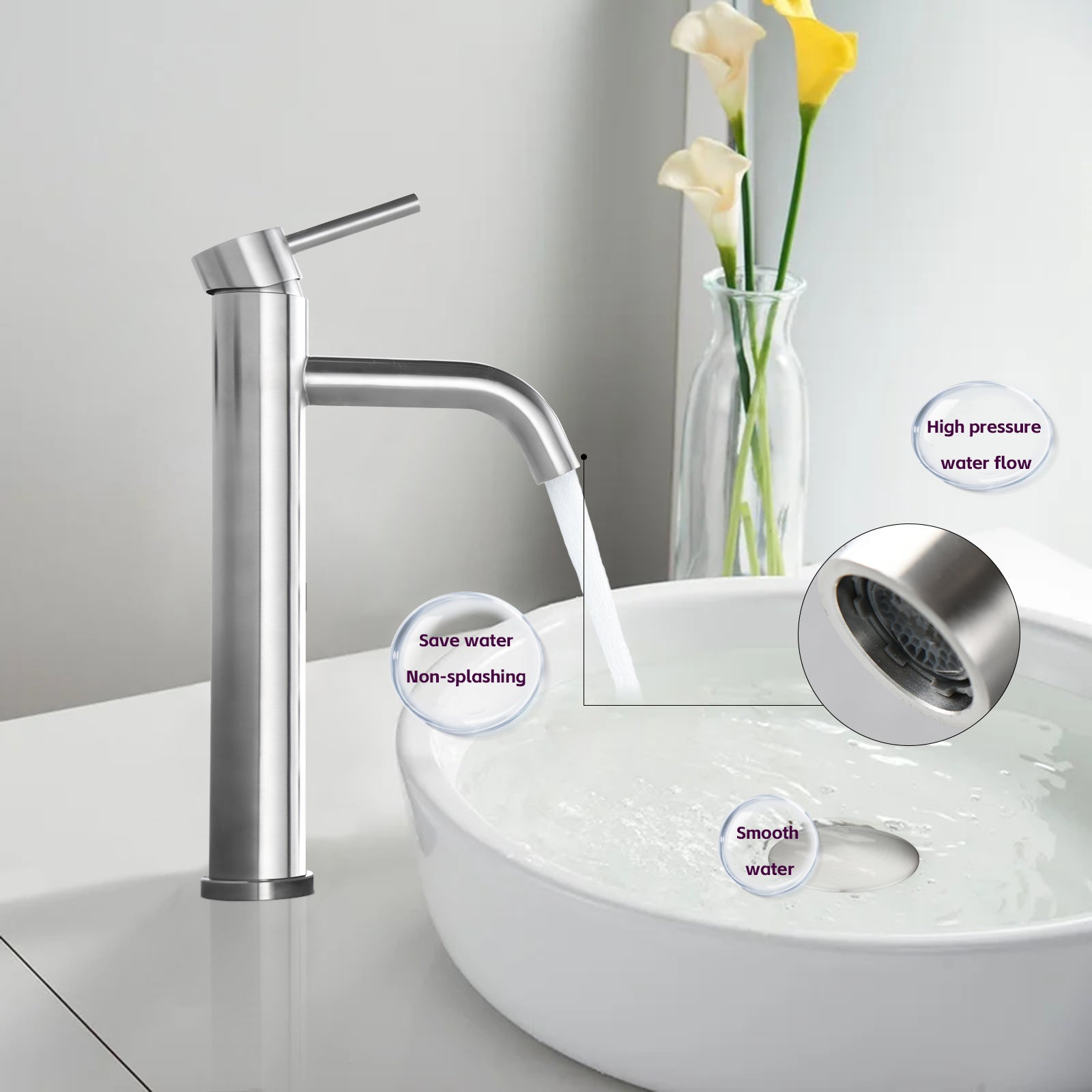 Bathroom Modern Tall Faucets Single Handle One Hole Lavatory Bathroom Sink Faucet