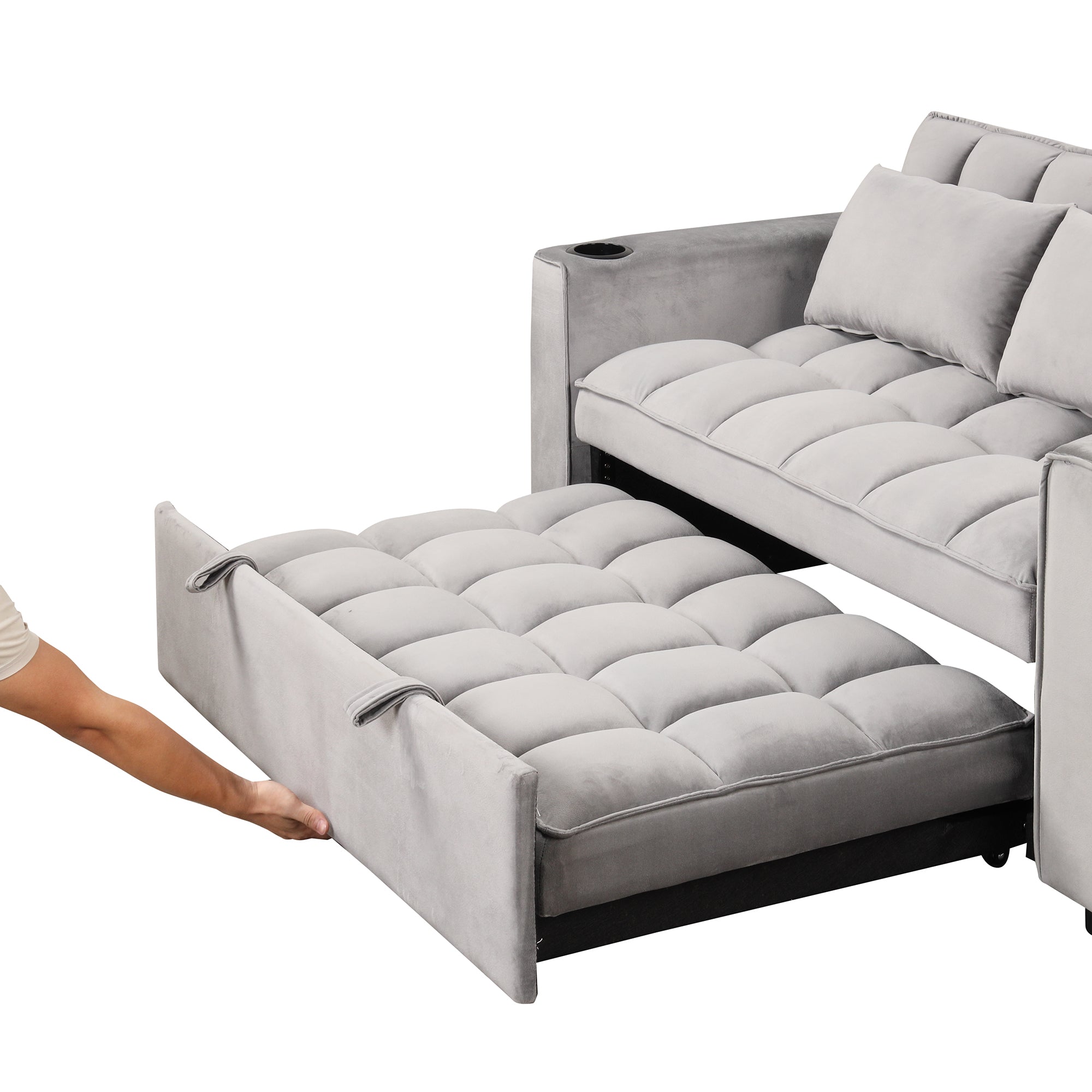 58" 4-1 Multi-functional Sofa Bed with Cup Holder and USB Port for Living Room or Apartments, Gray