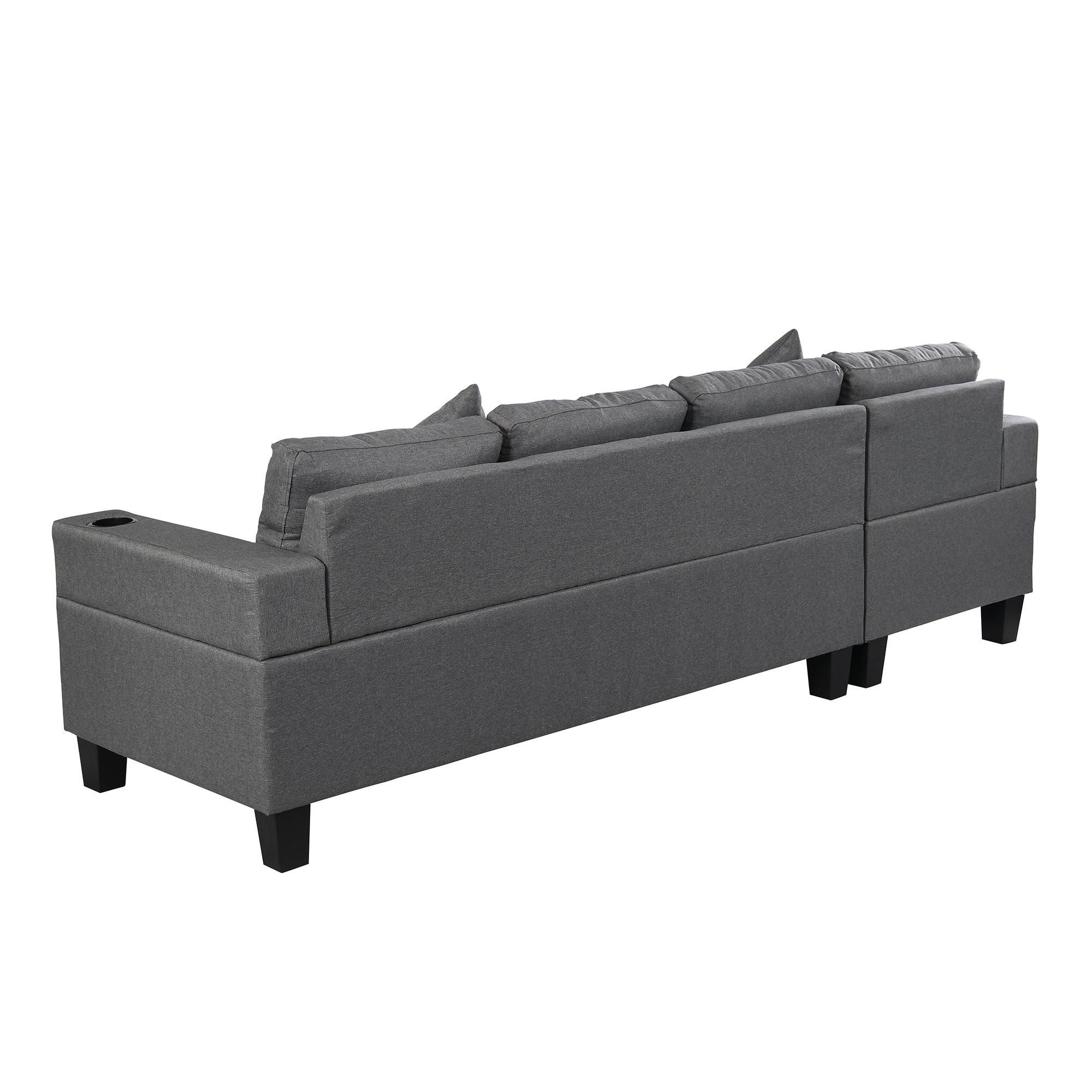 Sectional Sofa Set for Living Room with L Shape Chaise Lounge,cup holder and Left or Right Hand Chaise Modern 4 Seat (FAUX LINEN GREY)