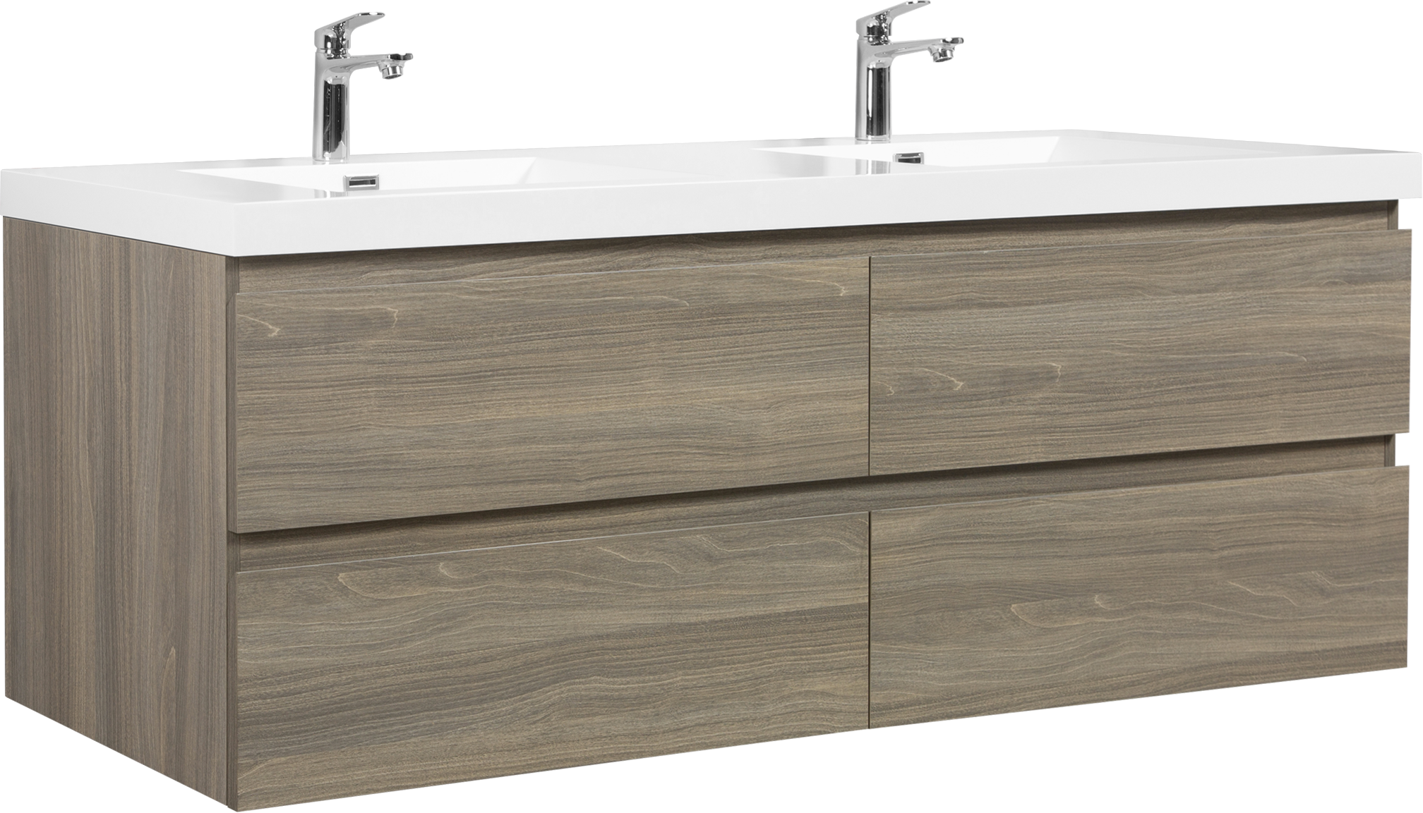 72" Floating Bathroom Vanity with Sink, Modern Wall-Mounted Bathroom Storage Vanity Cabinet with Two Resin Top Basin and Four Soft Close Drawers, Ash Grey 24V11-72AG